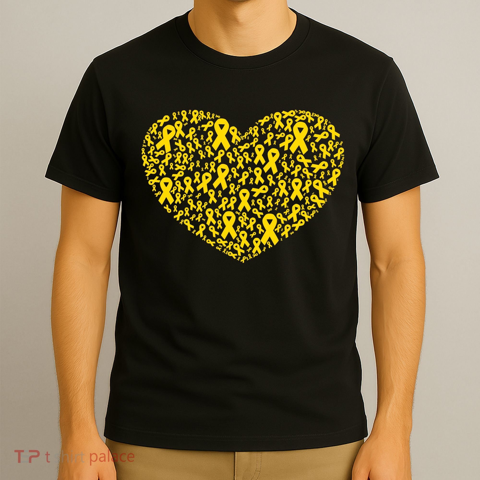 Gold Ribbon Heart Childhood Cancer Awareness Support T-Shirt