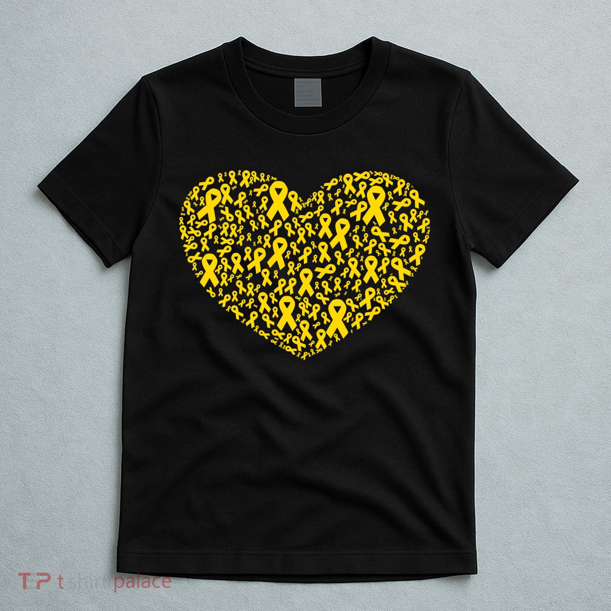 Gold Ribbon Heart Childhood Cancer Awareness Support T-Shirt