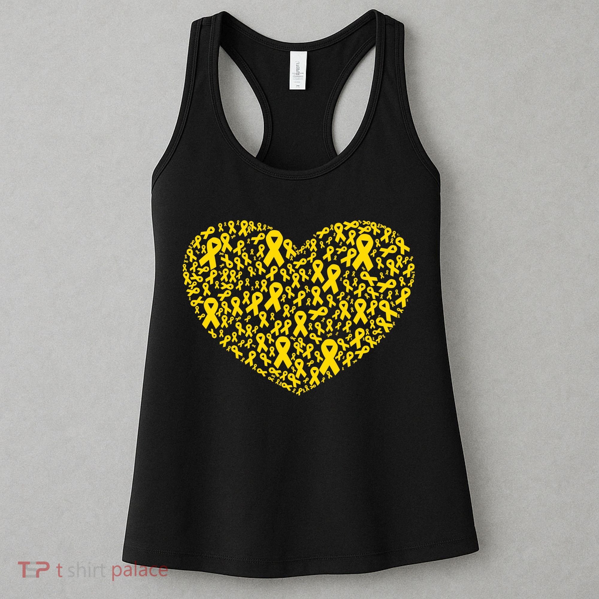 Gold Ribbon Heart Childhood Cancer Awareness Support Women's Tank Top
