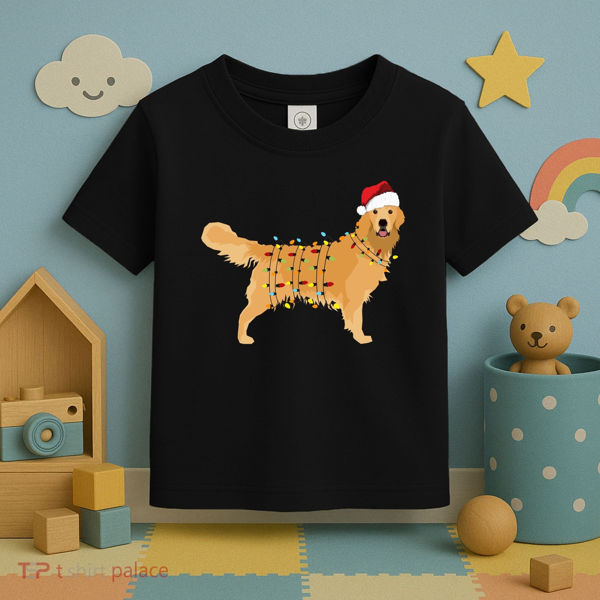 Golden Retriever Holiday Christmas Light Essential Toddler T-Shirt