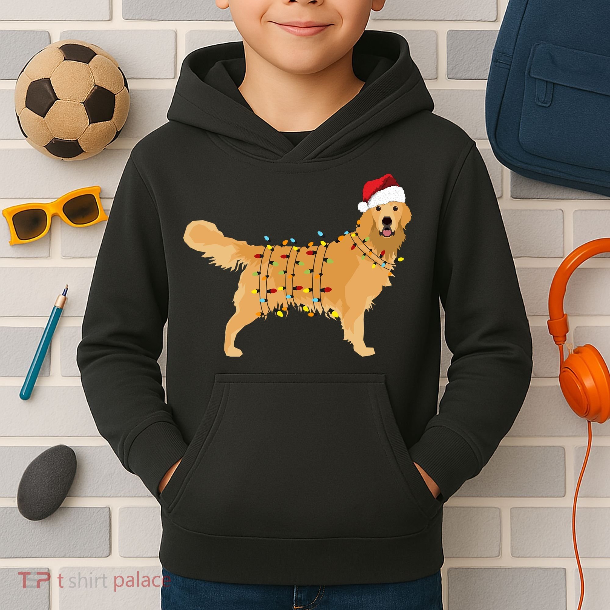 Golden Retriever Holiday Christmas Light Essential Kids Hoodie