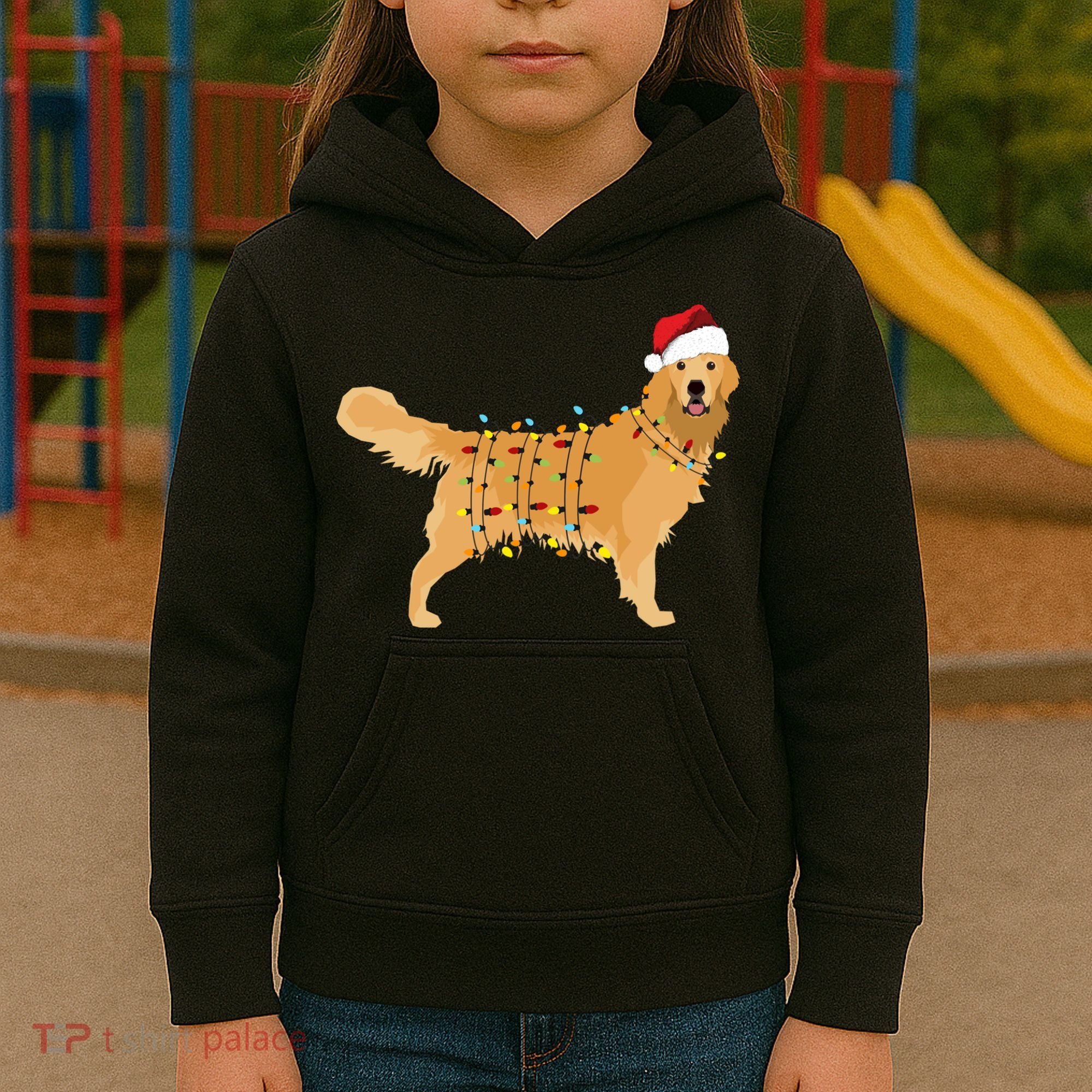 Golden Retriever Holiday Christmas Light Essential Kids Hoodie