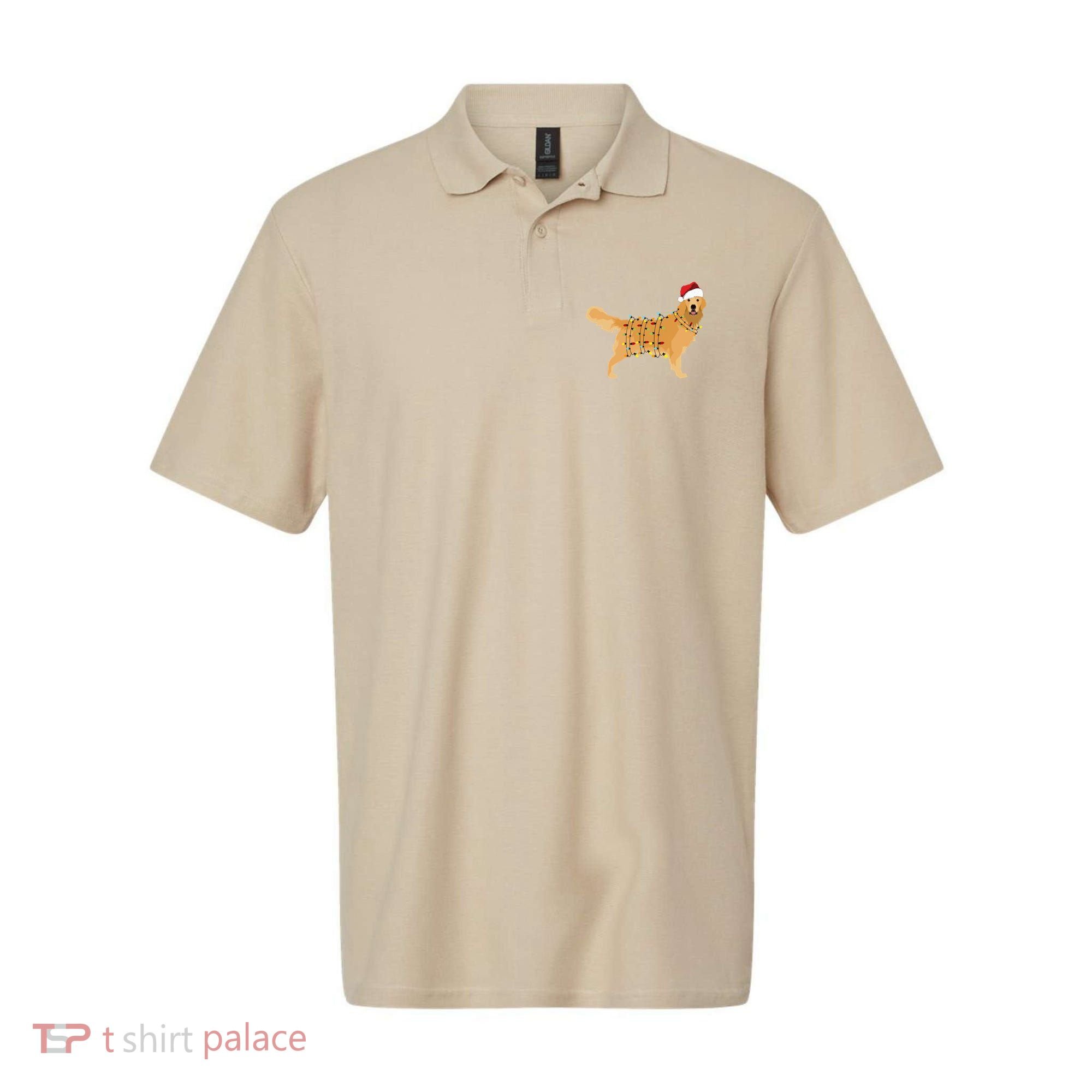 Golden Retriever Holiday Christmas Light Essential Polo