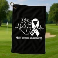 Go Red Heart Disease Awareness Red Ribbon Month Golf Towel thumb 1