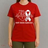 Go Red Heart Disease Awareness Red Ribbon Month T-Shirt thumb 4