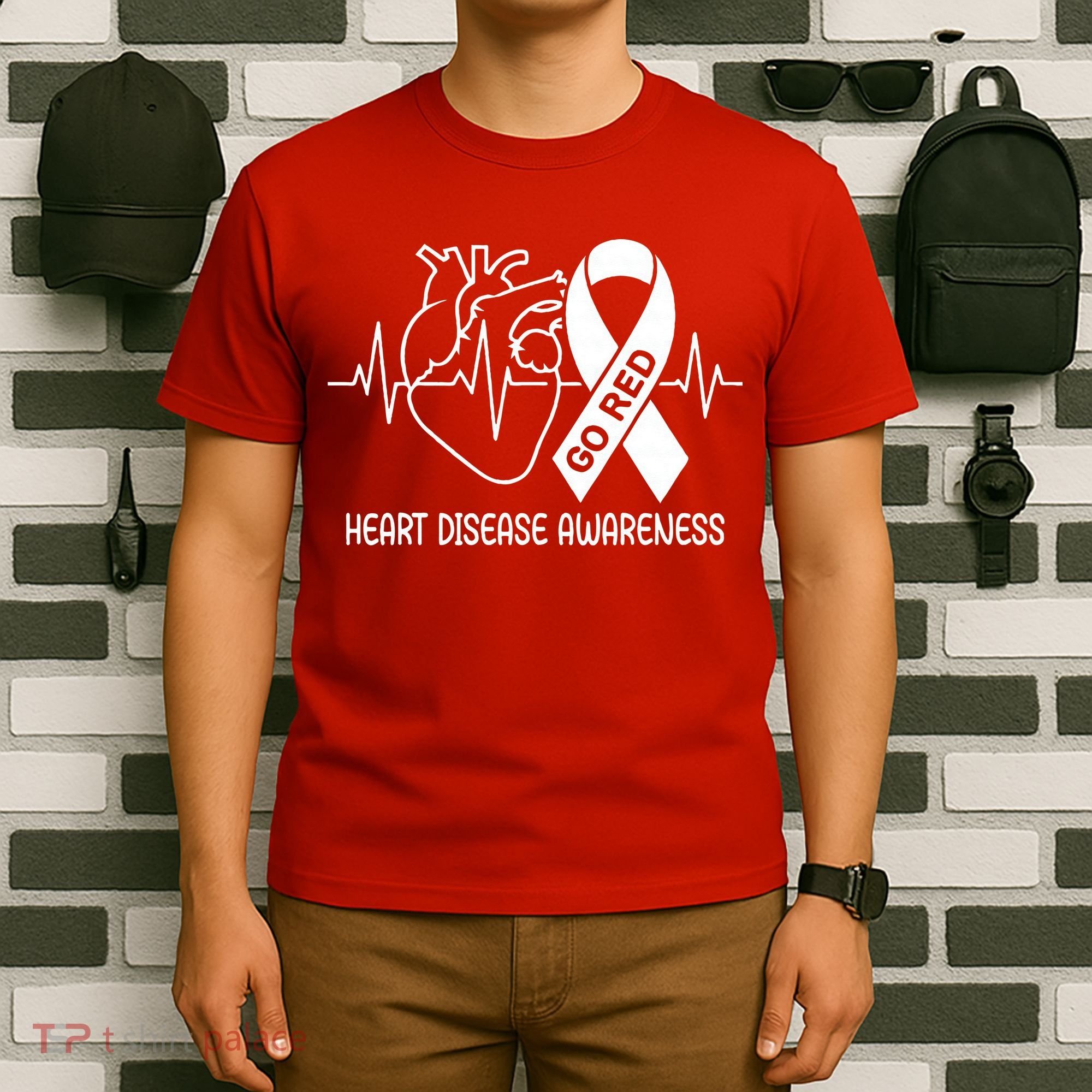 Go Red Heart Disease Awareness Red Ribbon Month T-Shirt