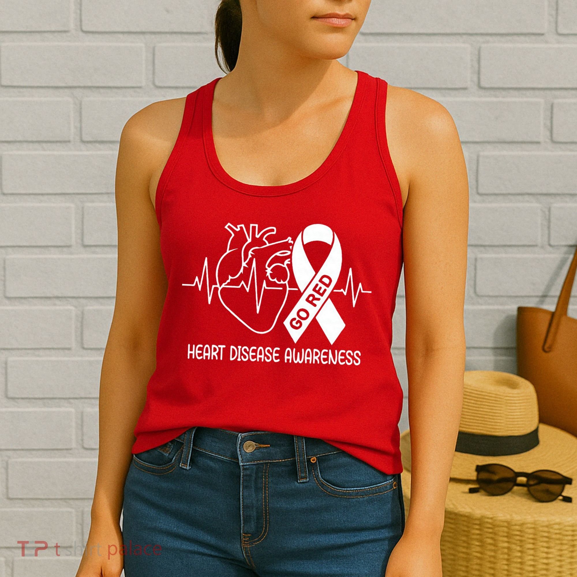 Go Red Heart Disease Awareness Red Ribbon Month Women's Tank Top