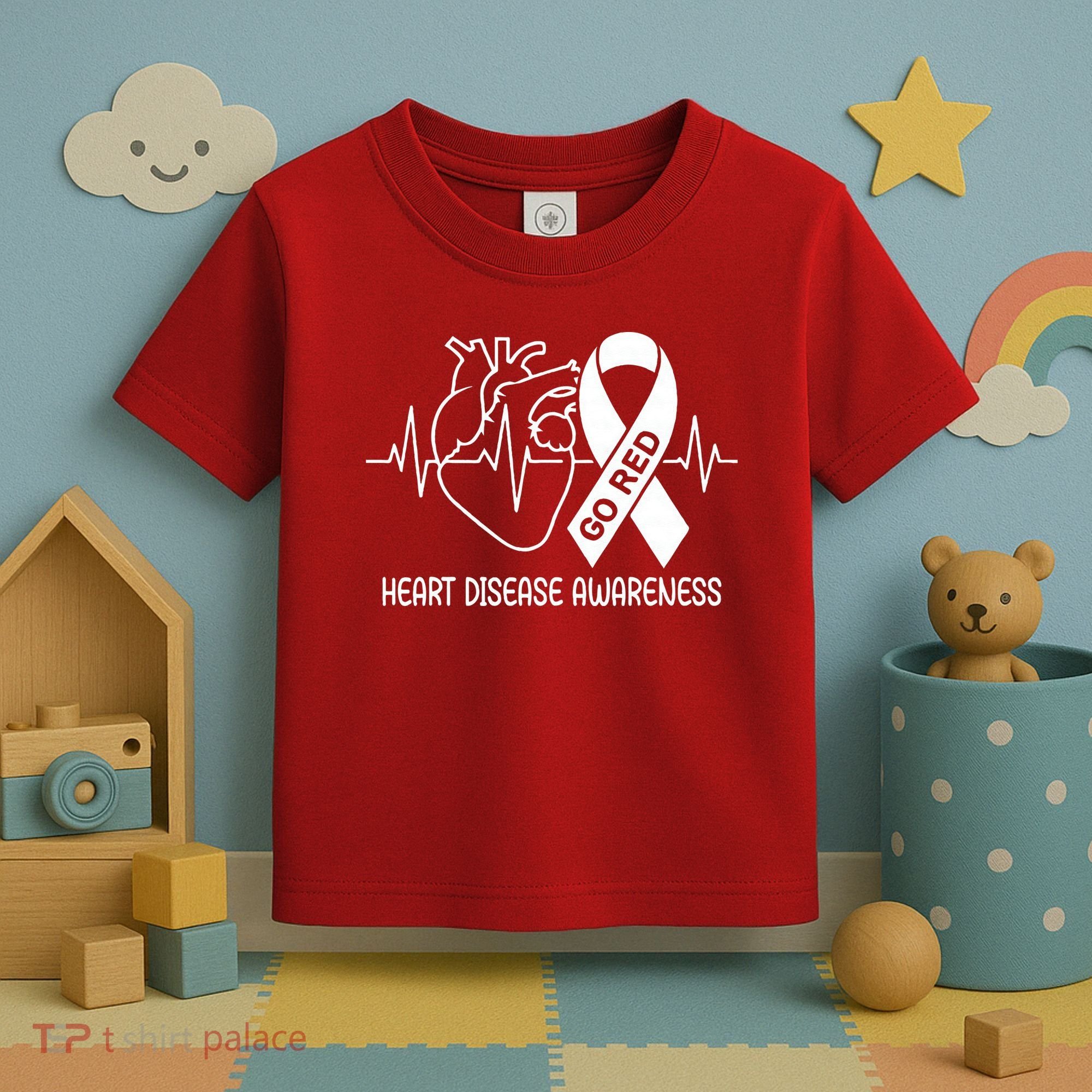 Go Red Heart Disease Awareness Red Ribbon Month Toddler T-Shirt