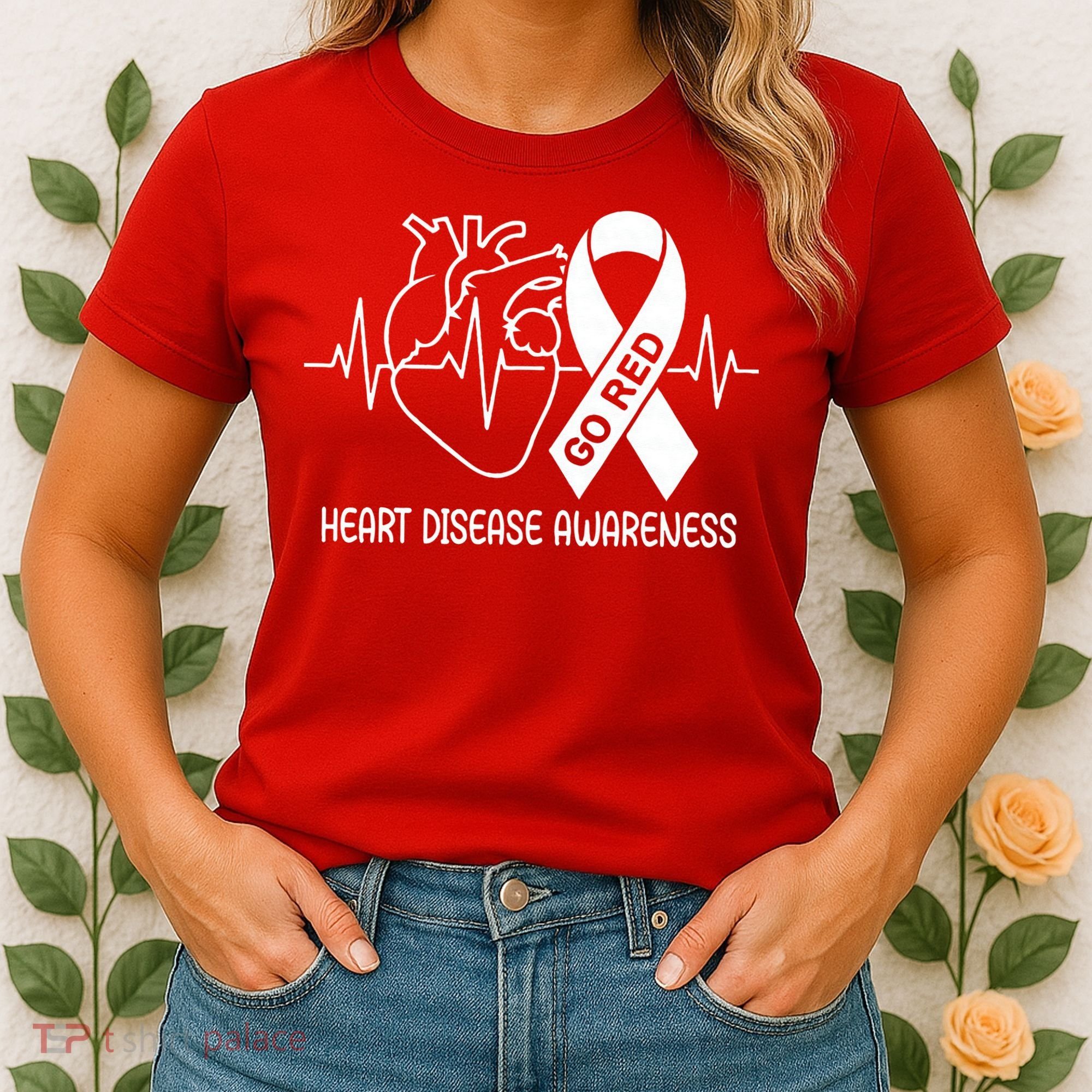 Go Red Heart Disease Awareness Red Ribbon Month Women's T-Shirt