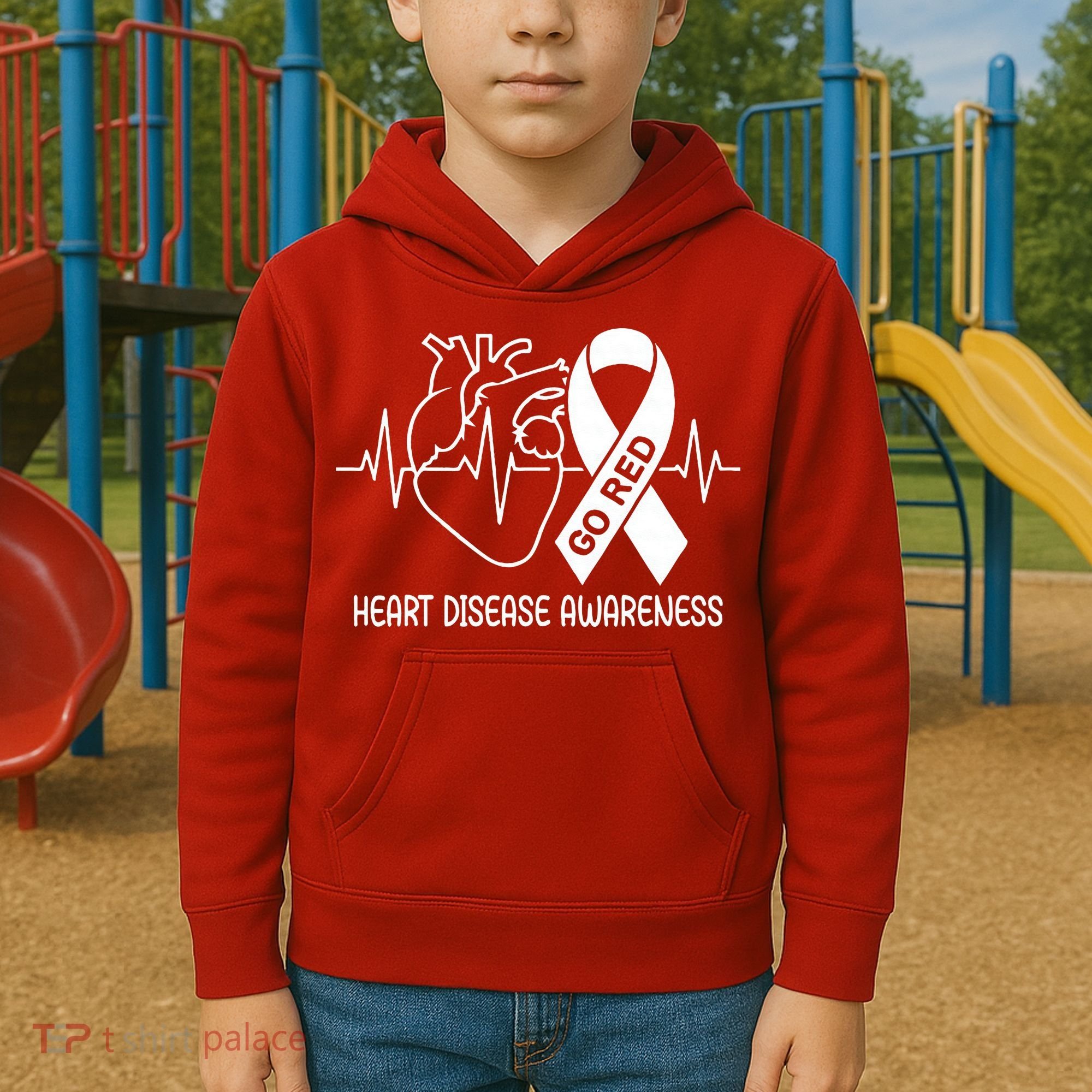 Go Red Heart Disease Awareness Red Ribbon Month Kids Hoodie