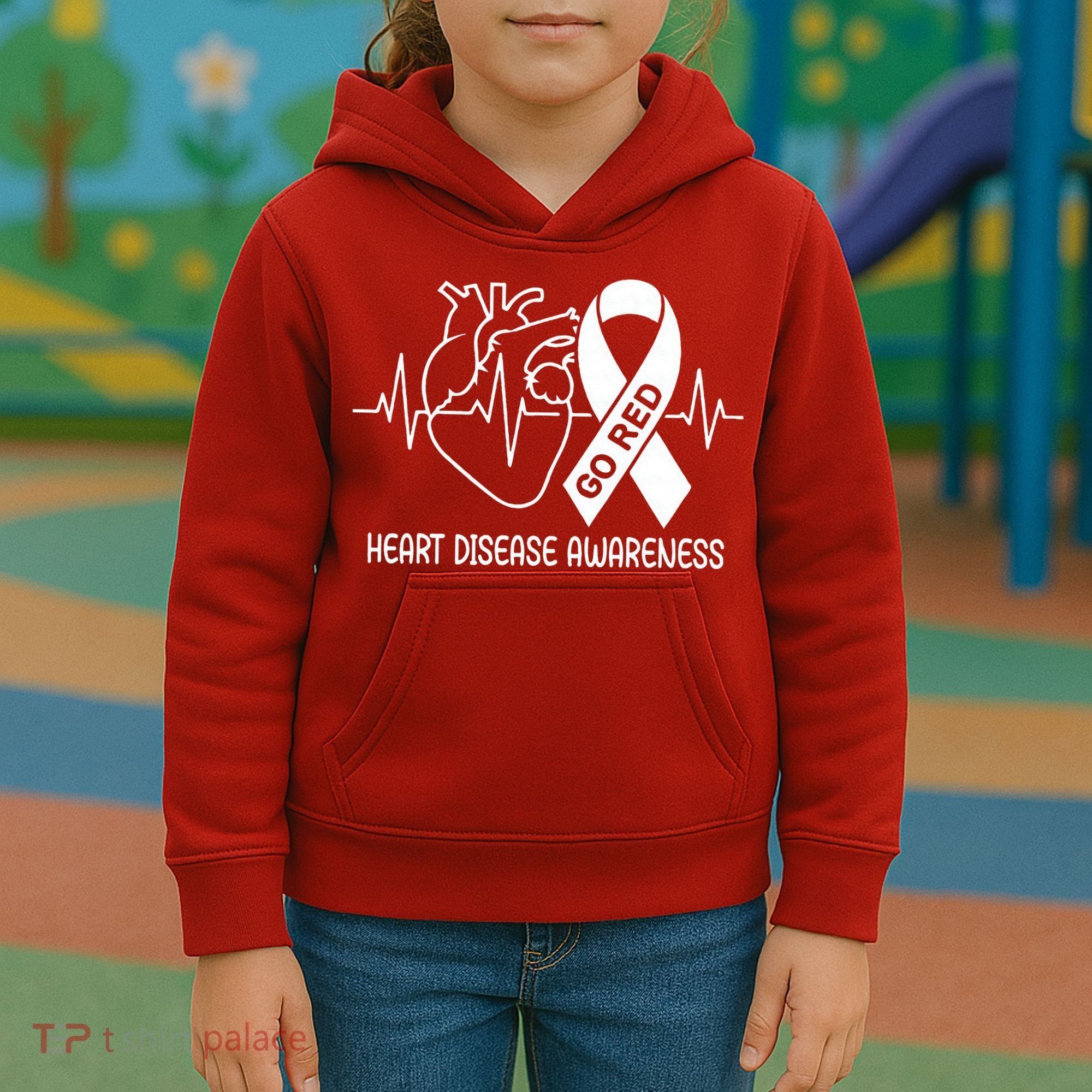 Go Red Heart Disease Awareness Red Ribbon Month Kids Hoodie