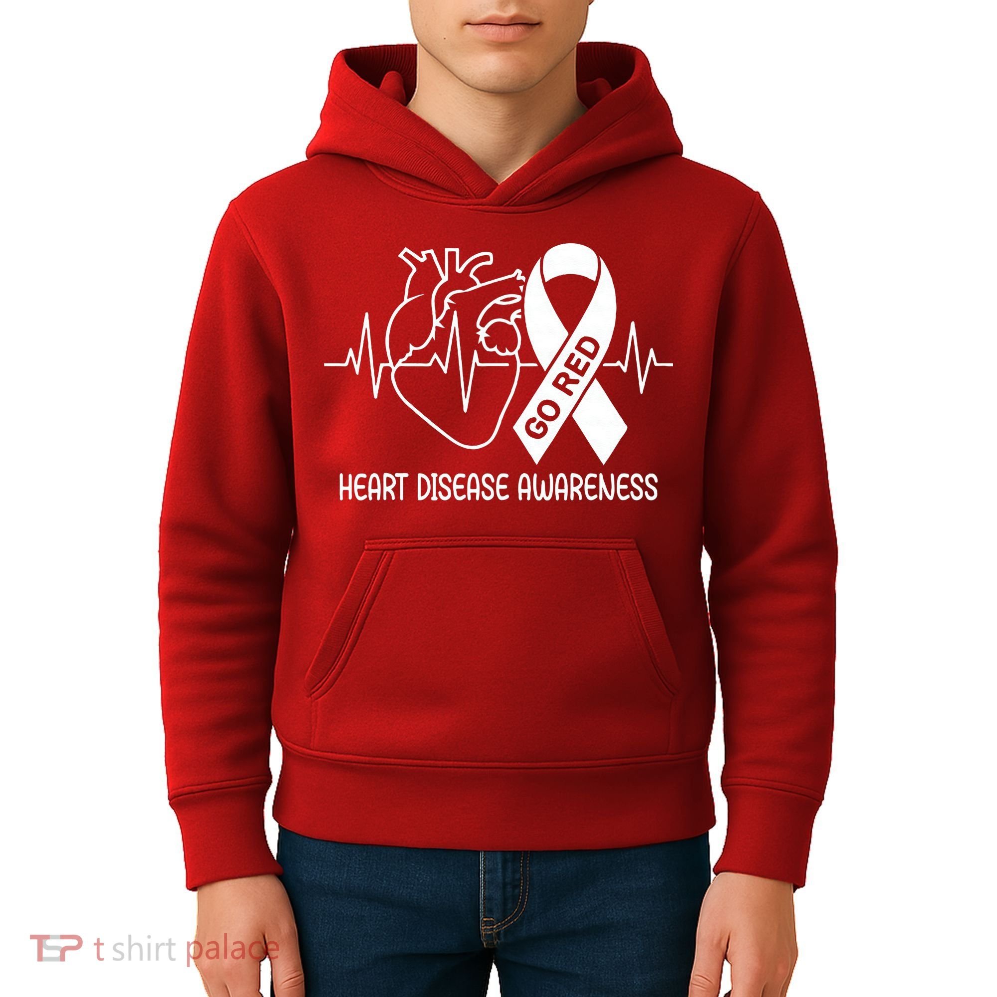 Go Red Heart Disease Awareness Red Ribbon Month Kids Hoodie