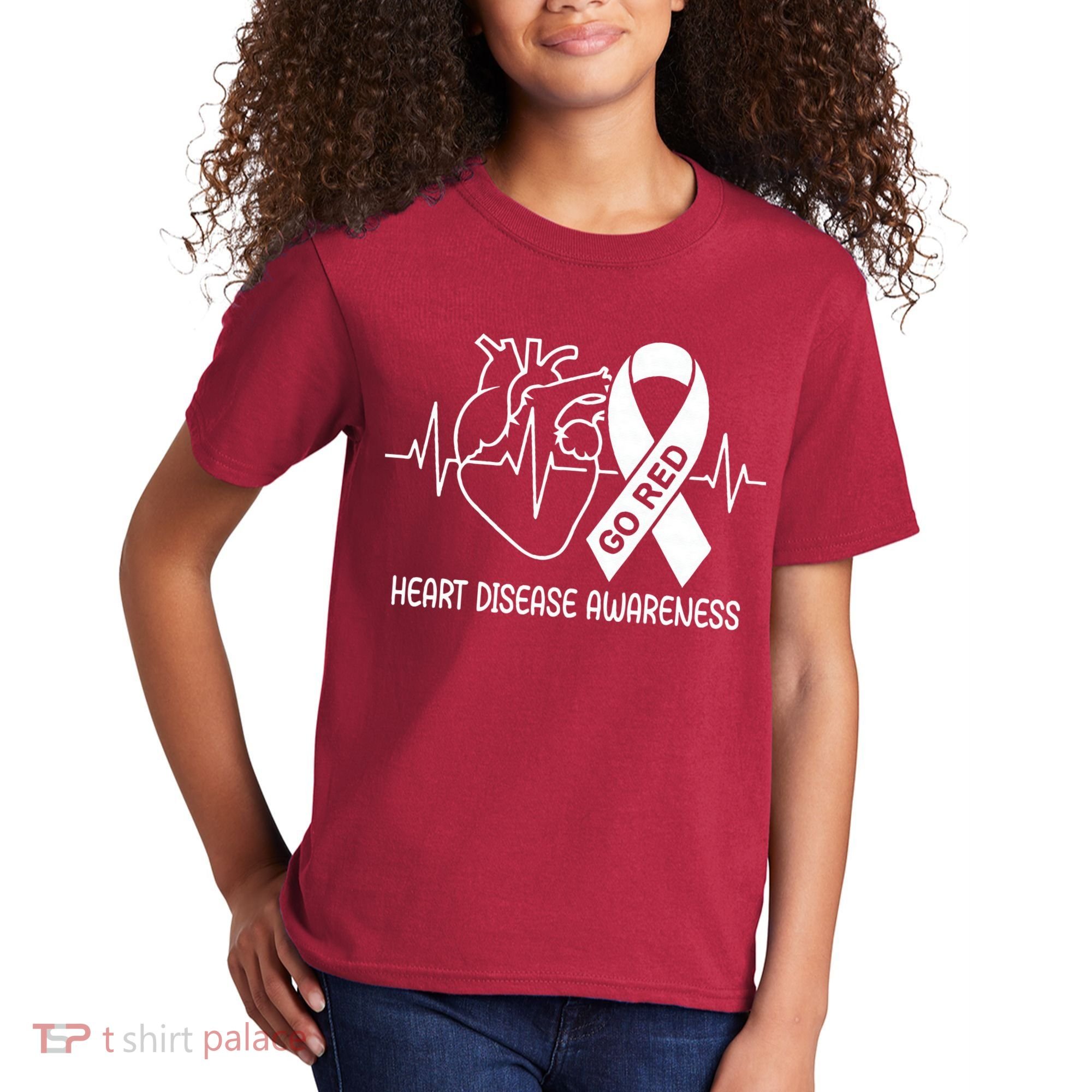 Go Red Heart Disease Awareness Red Ribbon Month Kids T-Shirt