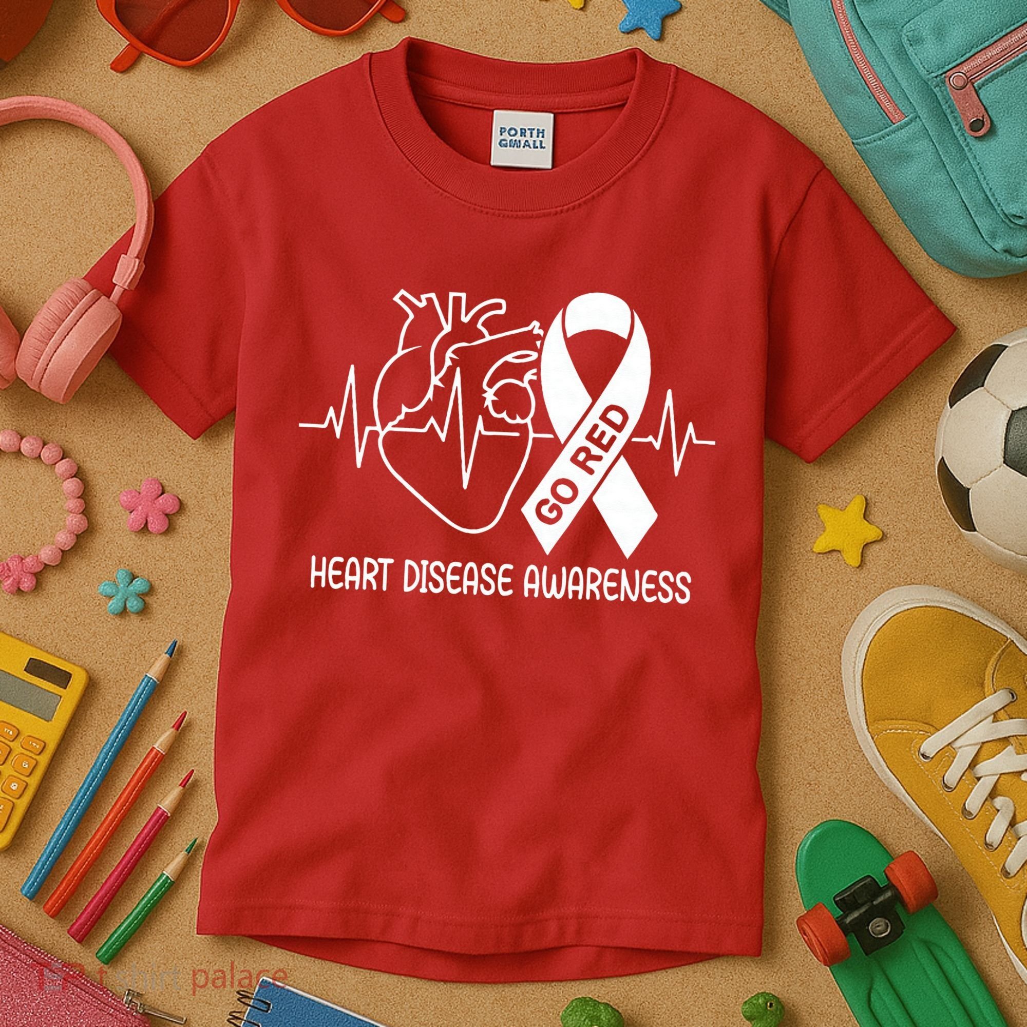 Go Red Heart Disease Awareness Red Ribbon Month Kids T-Shirt