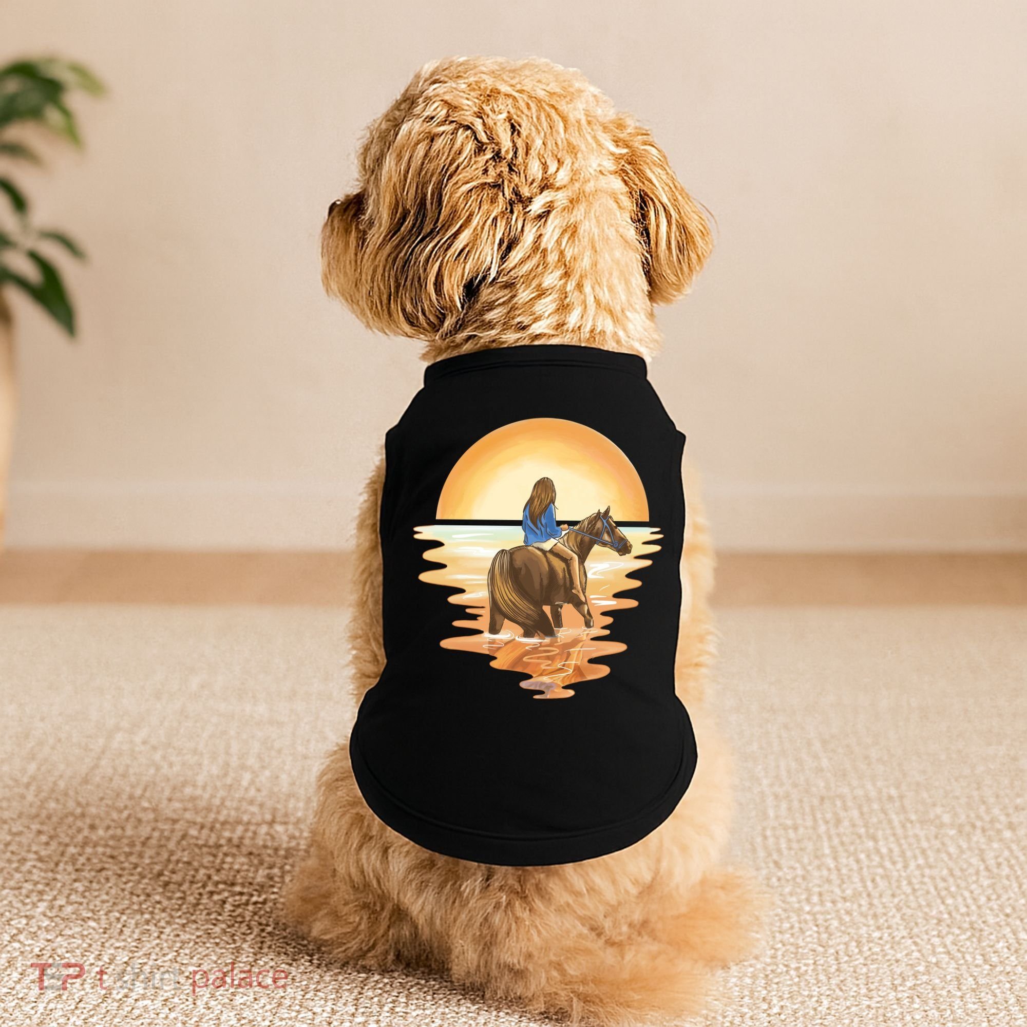 Girl Riding Horse Sunset Doggie Tank