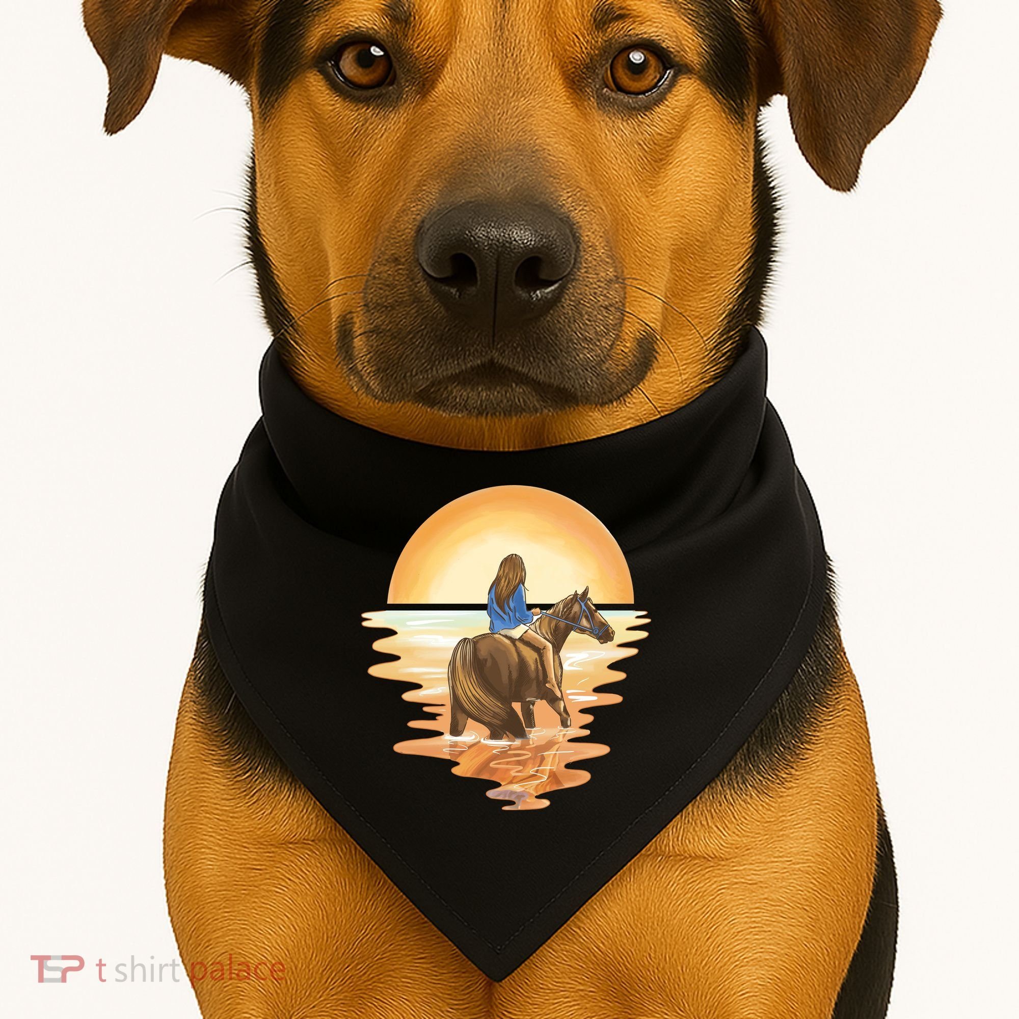 Girl Riding Horse Sunset USA-Made Doggie Bandana