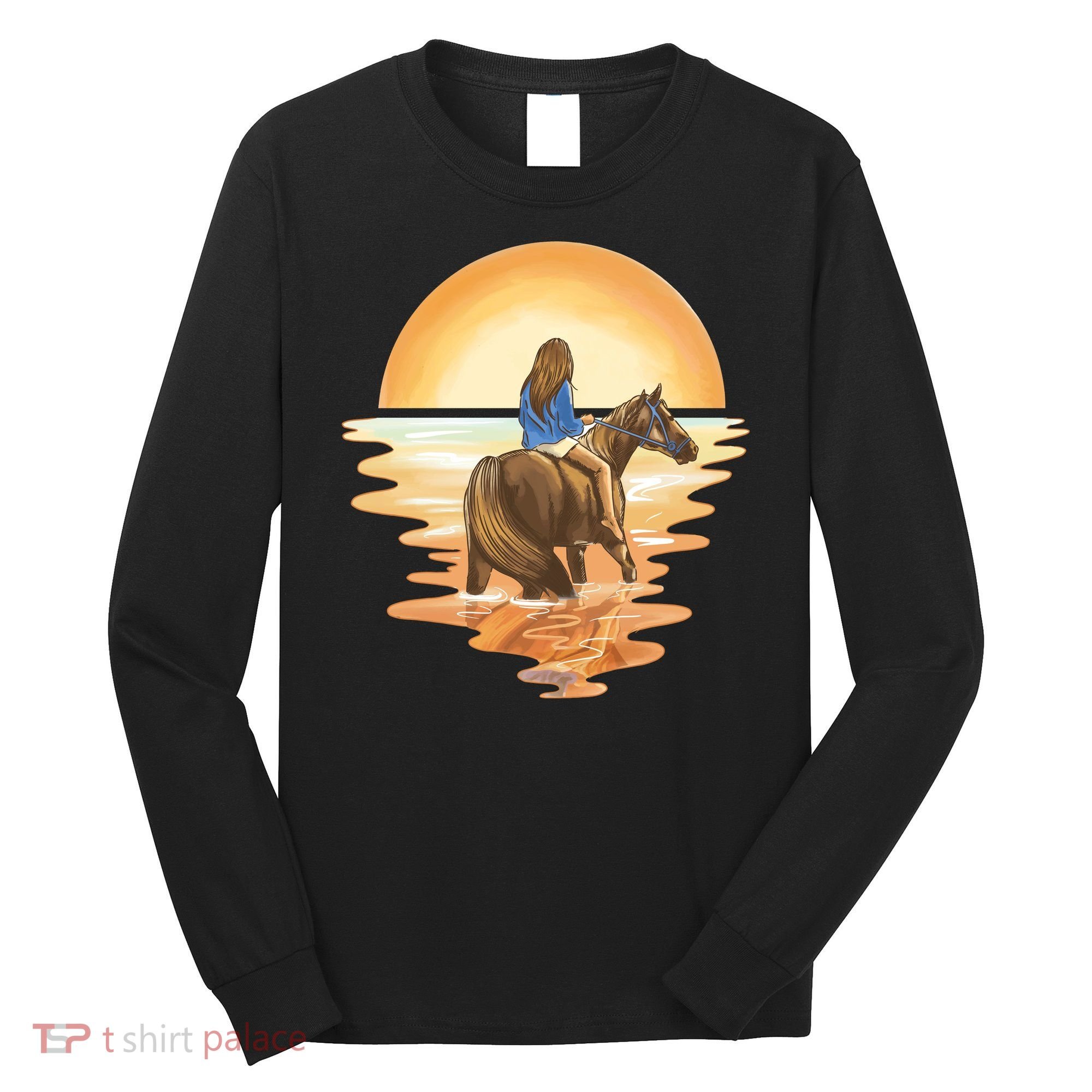 Girl Riding Horse Sunset Long Sleeve Shirt