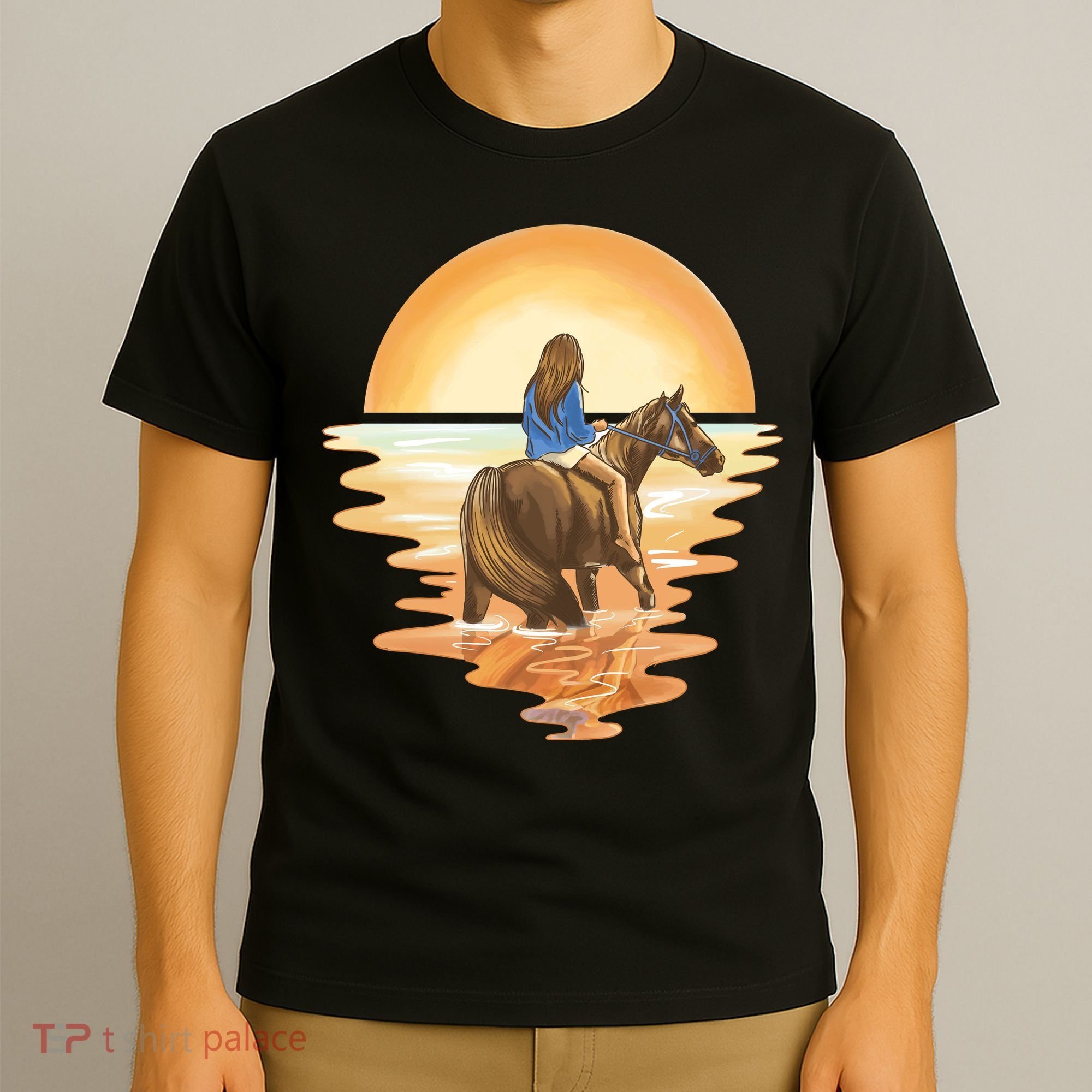 Girl Riding Horse Sunset T-Shirt