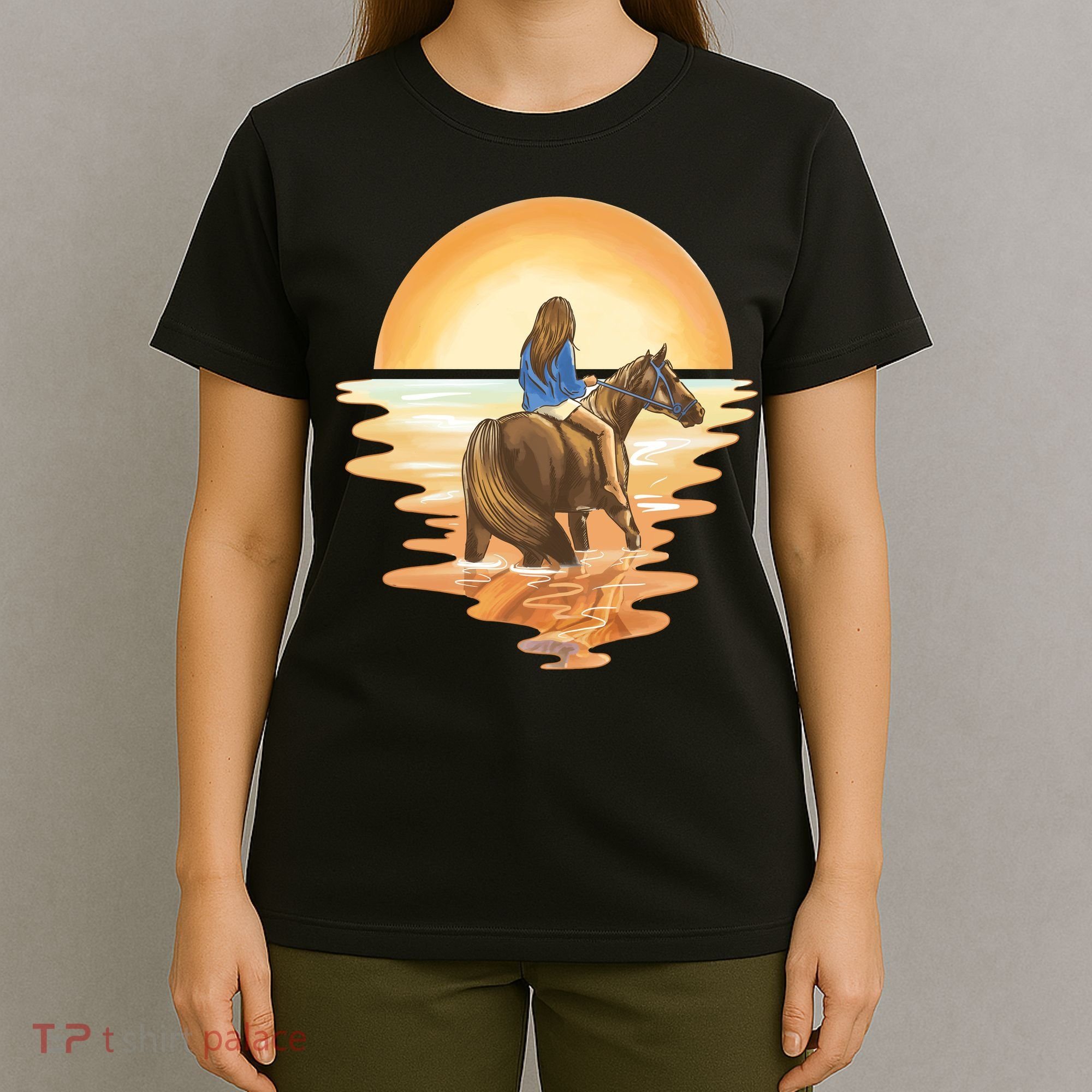 Girl Riding Horse Sunset T-Shirt