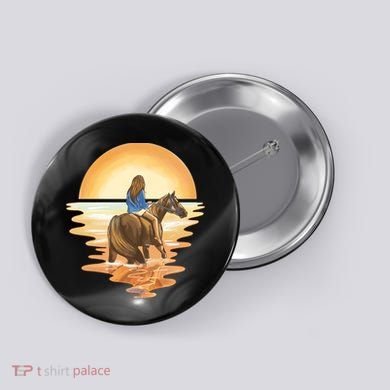 Girl Riding Horse Sunset Button