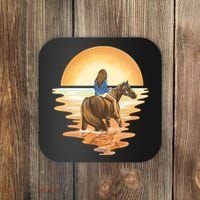 Girl Riding Horse Sunset Coaster thumb 0