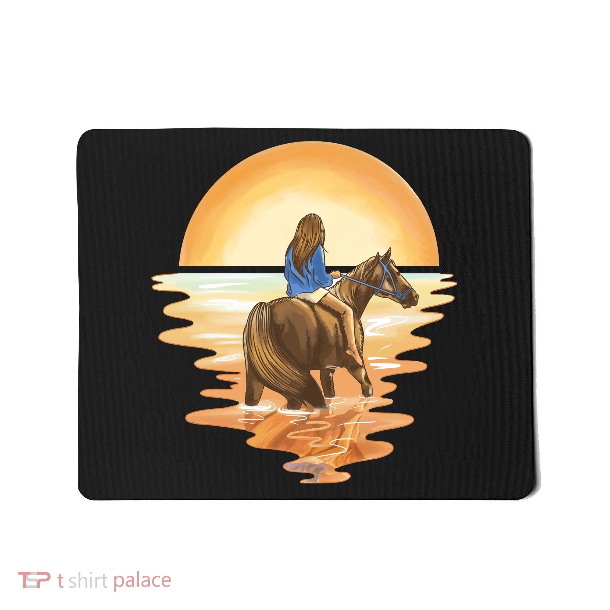 Girl Riding Horse Sunset Mousepad