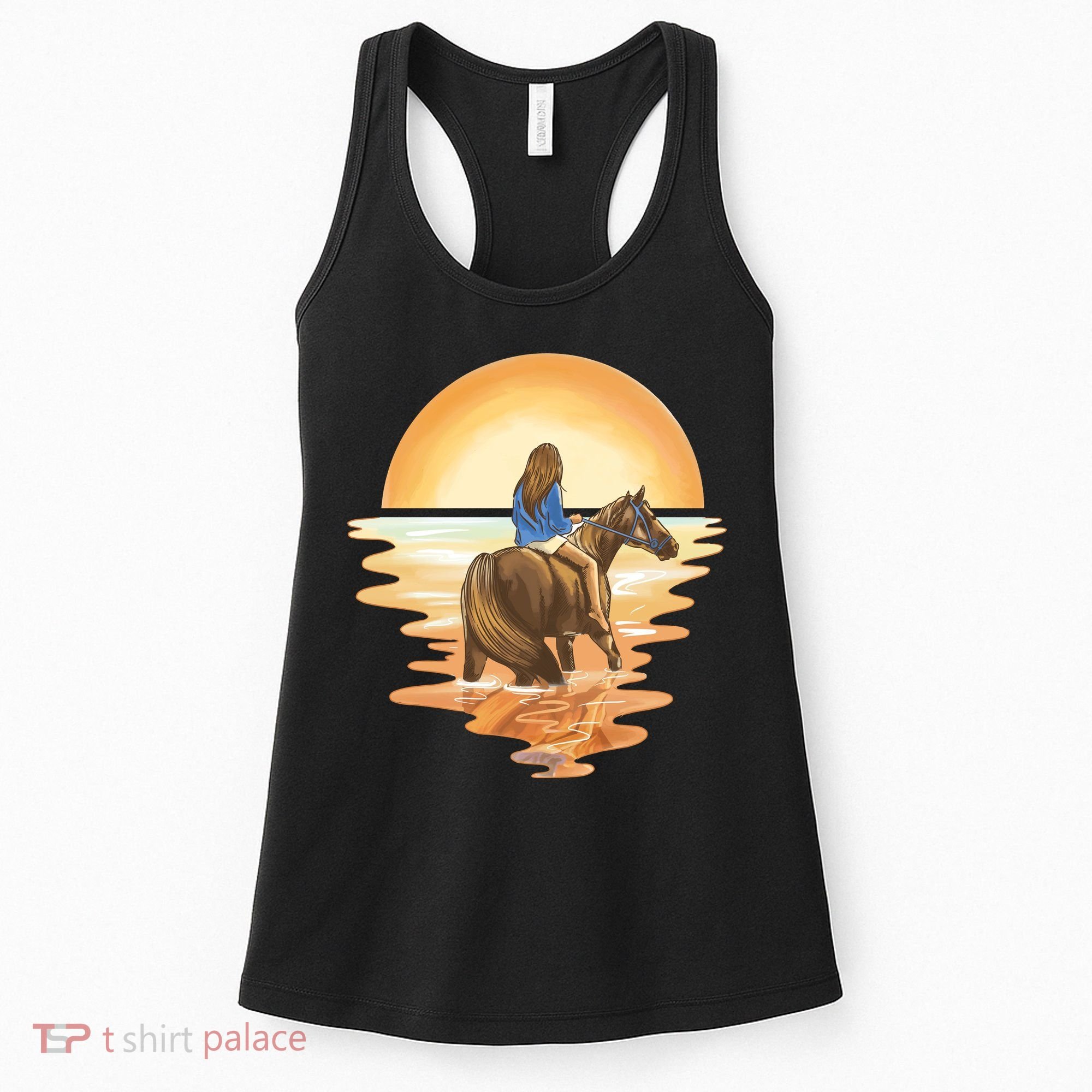 Girl Riding Horse Sunset Women's Tank Top