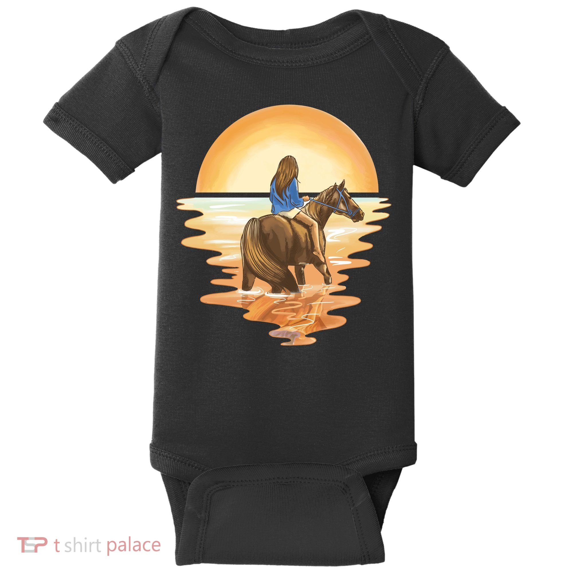 Girl Riding Horse Sunset Baby Bodysuit