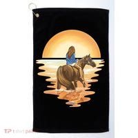 Girl Riding Horse Sunset Golf Towel thumb 0