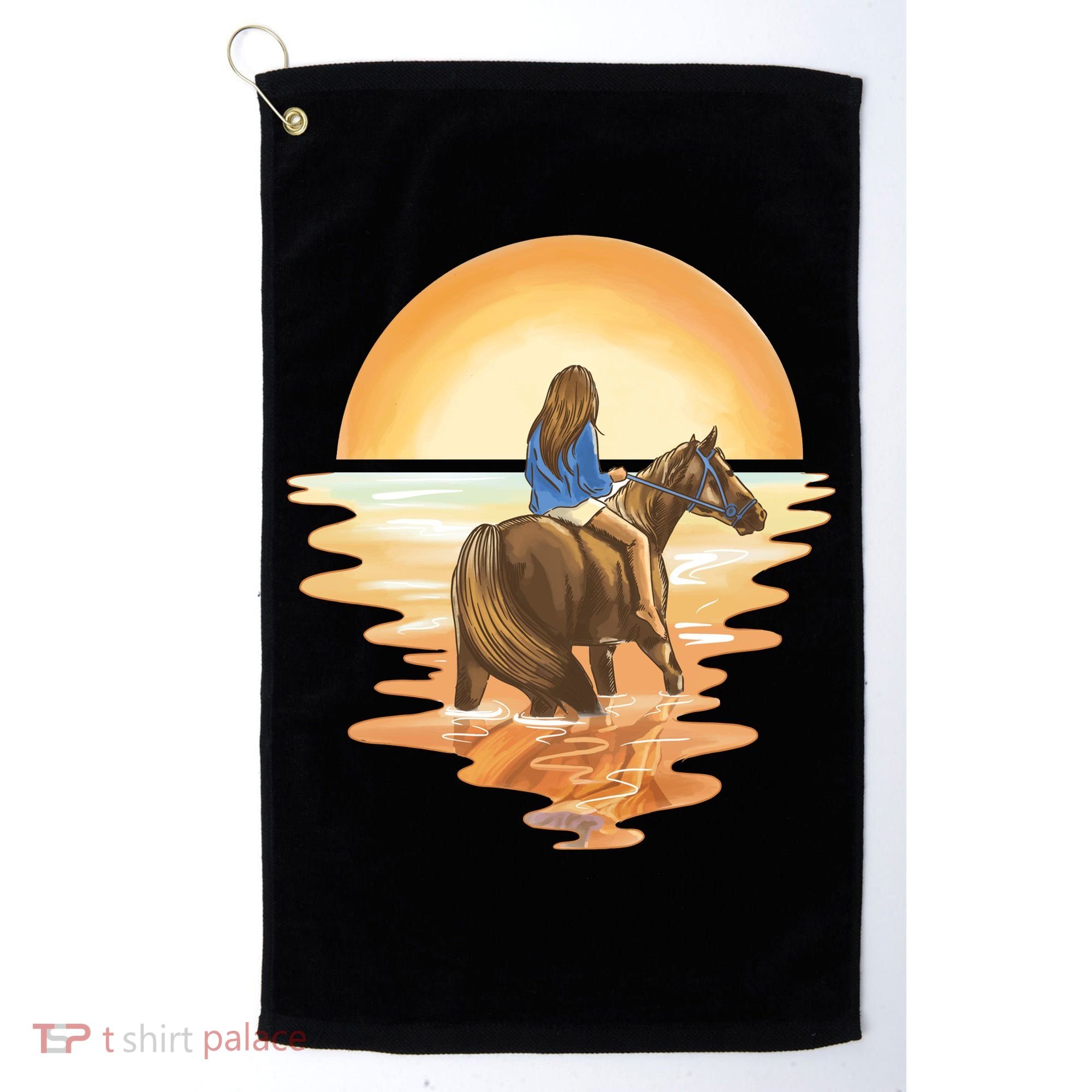 Girl Riding Horse Sunset Golf Towel