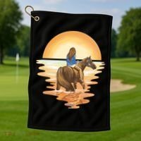 Girl Riding Horse Sunset Golf Towel thumb 1