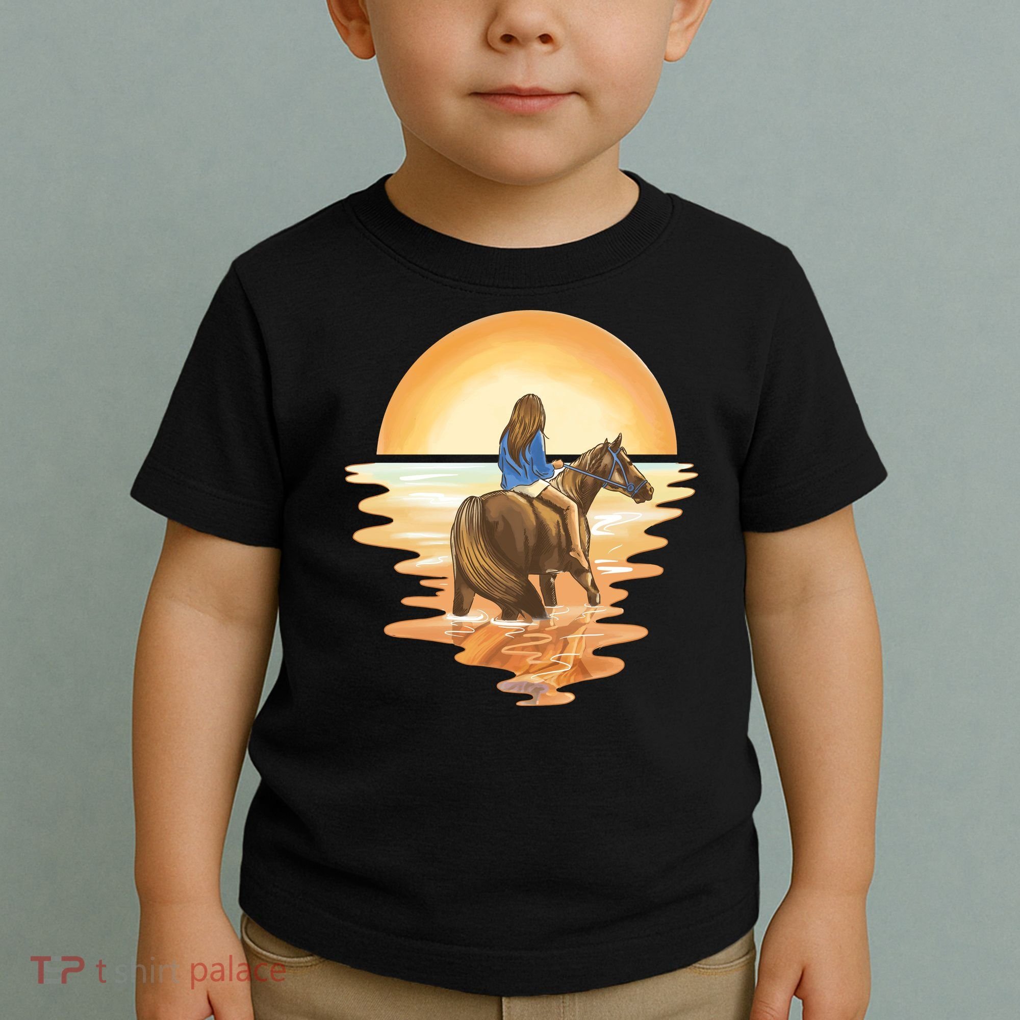 Girl Riding Horse Sunset Toddler T-Shirt