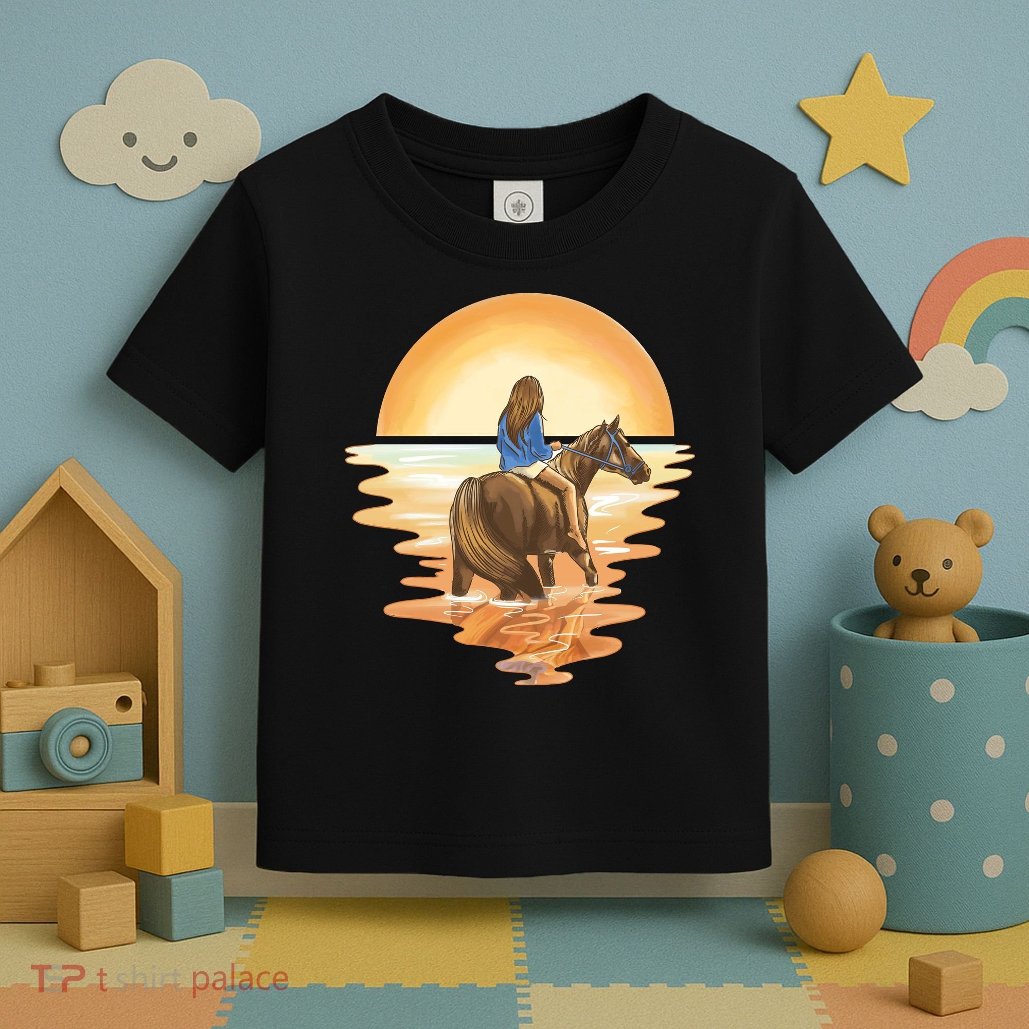 Girl Riding Horse Sunset Toddler T-Shirt