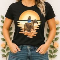 Girl Riding Horse Sunset Women's T-Shirt thumb 2
