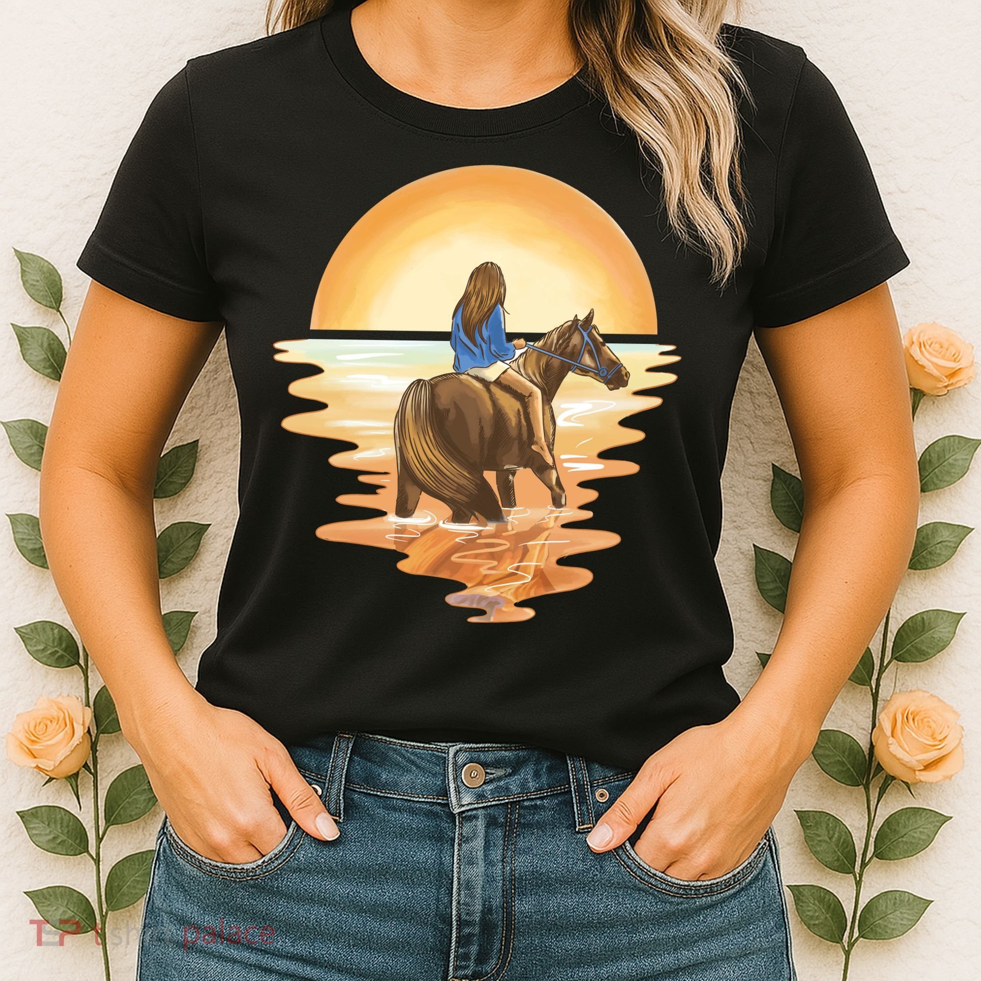 Girl Riding Horse Sunset Women's T-Shirt