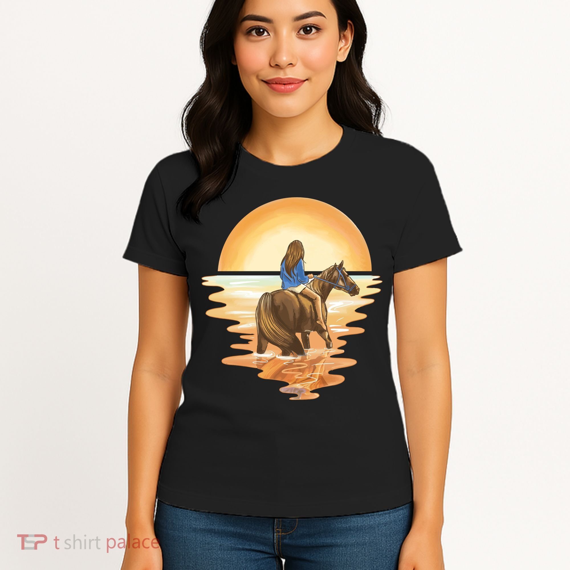 Girl Riding Horse Sunset Women's T-Shirt