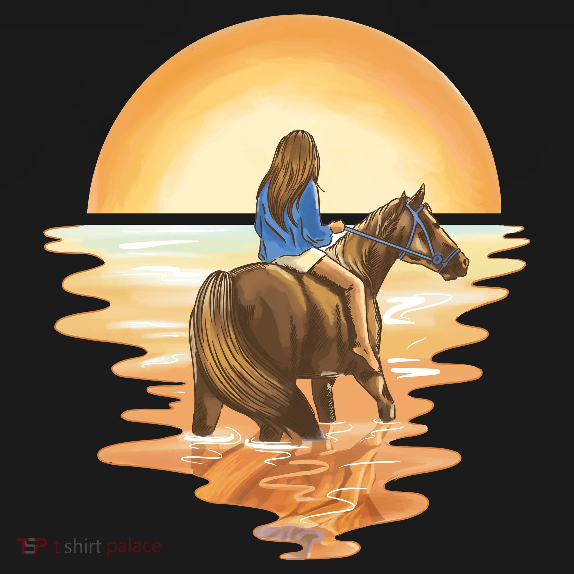 Girl Riding Horse Sunset Kids Sweatshirt