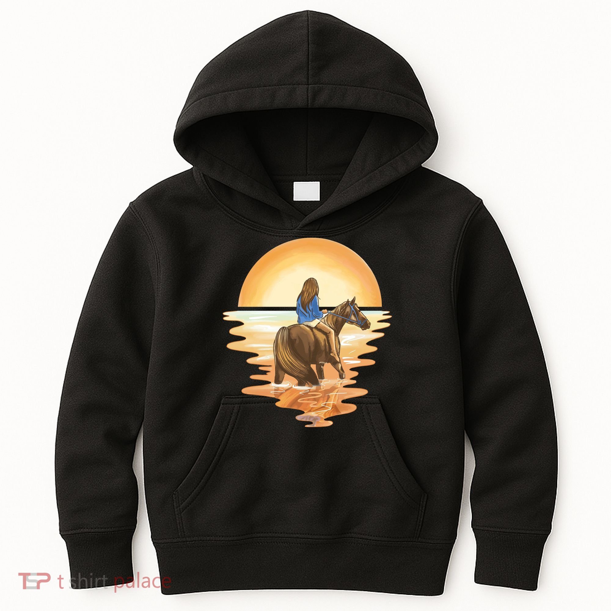 Girl Riding Horse Sunset Kids Hoodie