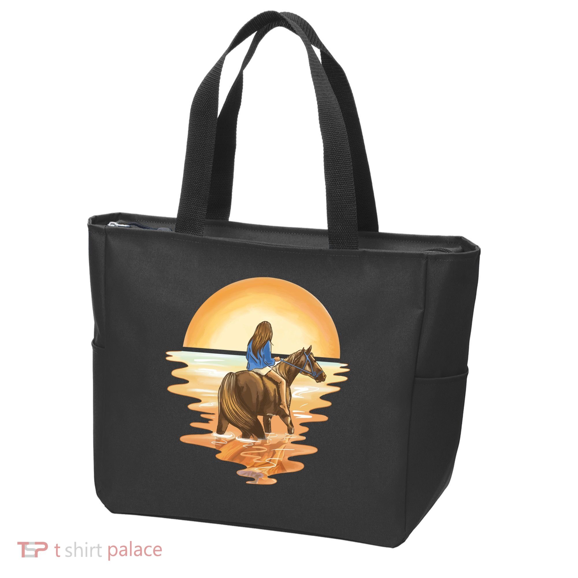Girl Riding Horse Sunset Tote Bag