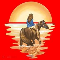 Girl Riding Horse Sunset Santa Hat thumb 1