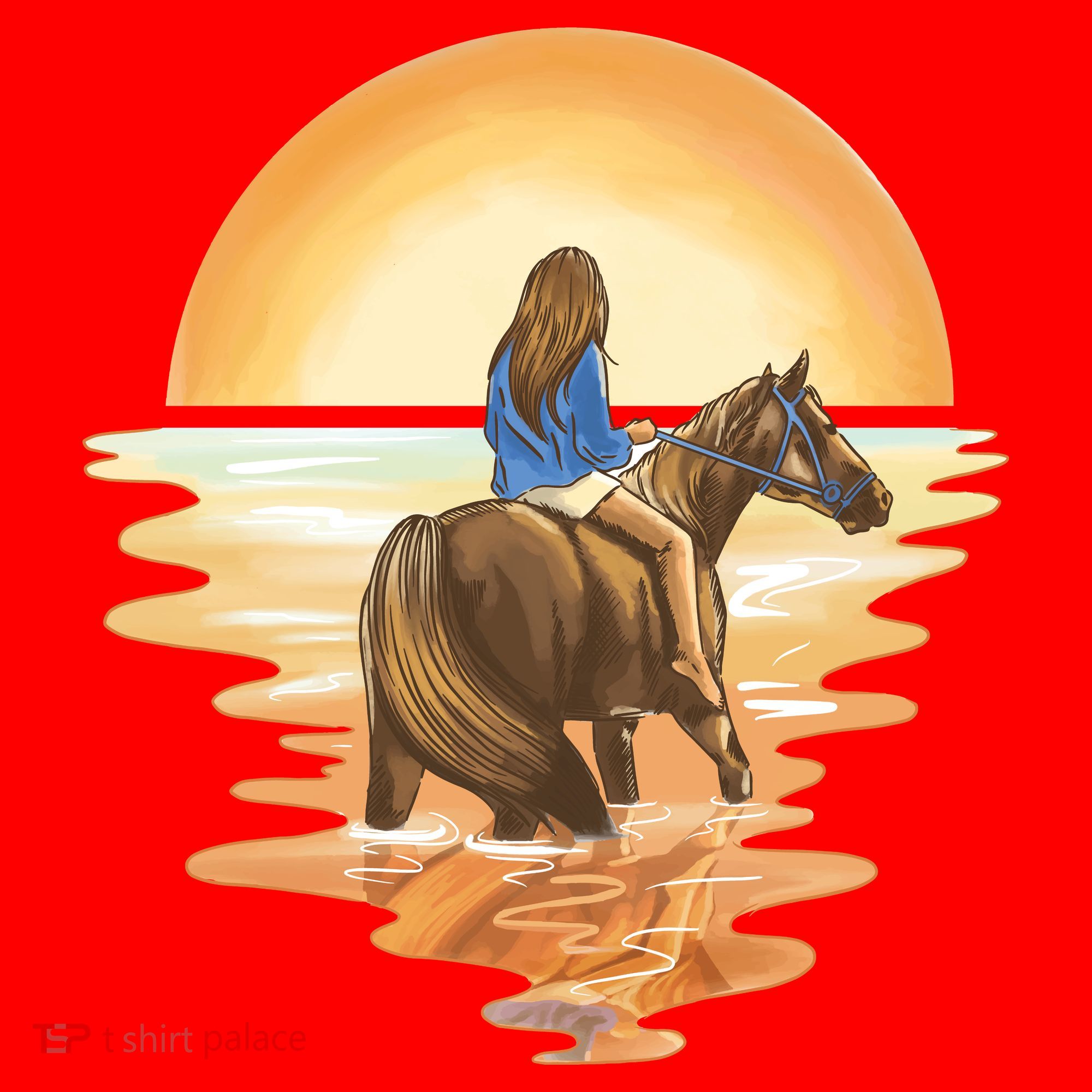 Girl Riding Horse Sunset Santa Hat