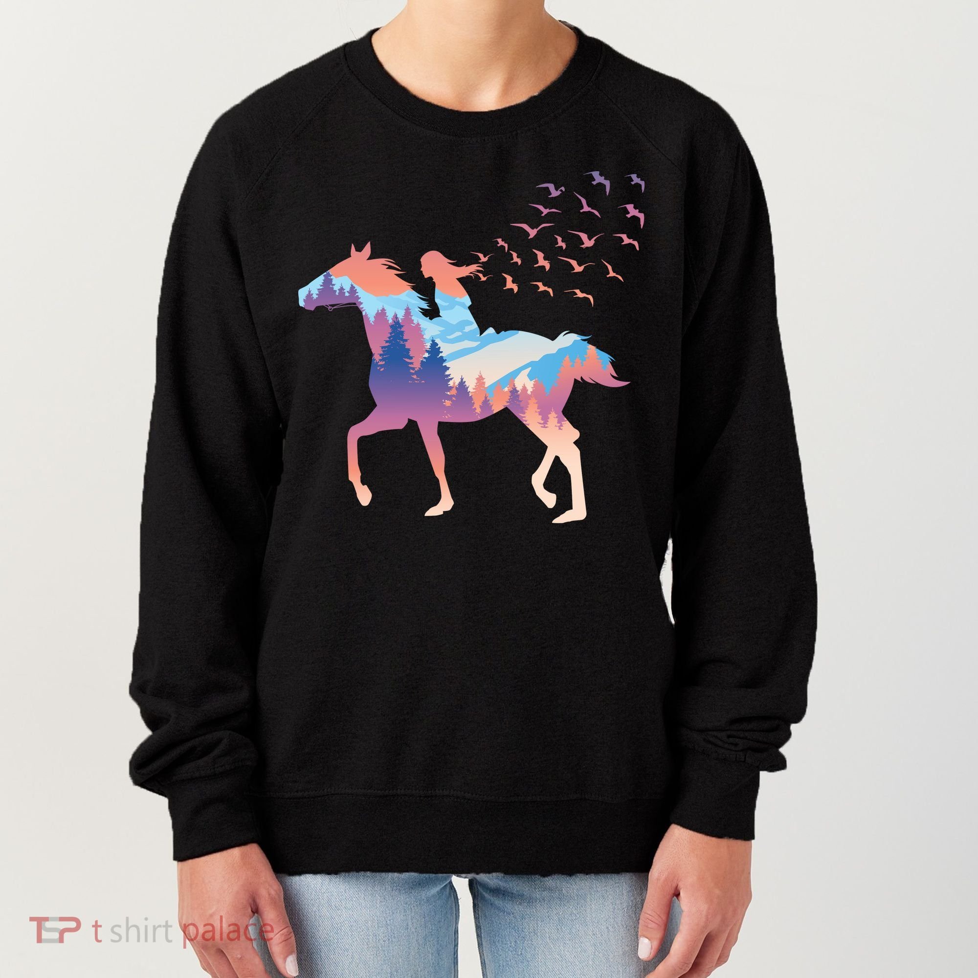 Girl Riding Horse In Forest Women's Sweatshirt