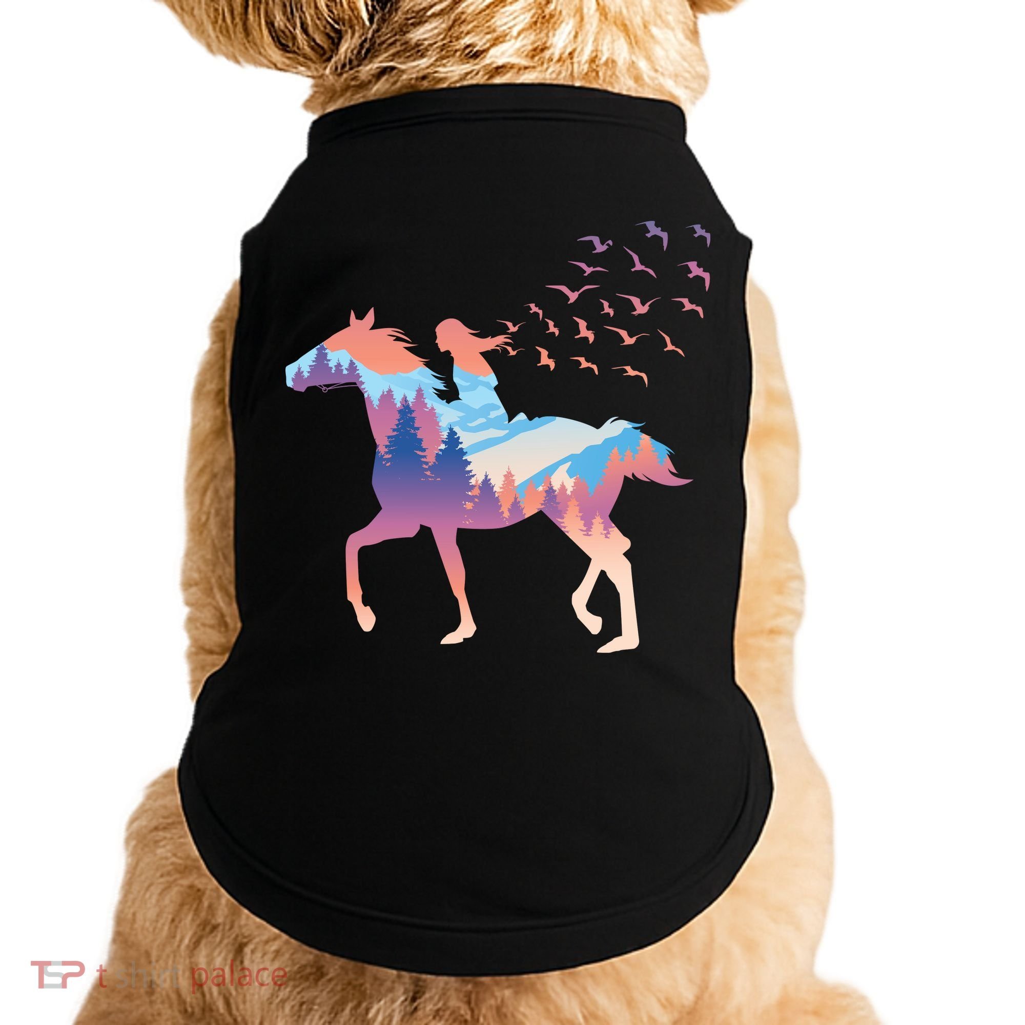 Girl Riding Horse In Forest Doggie Tank