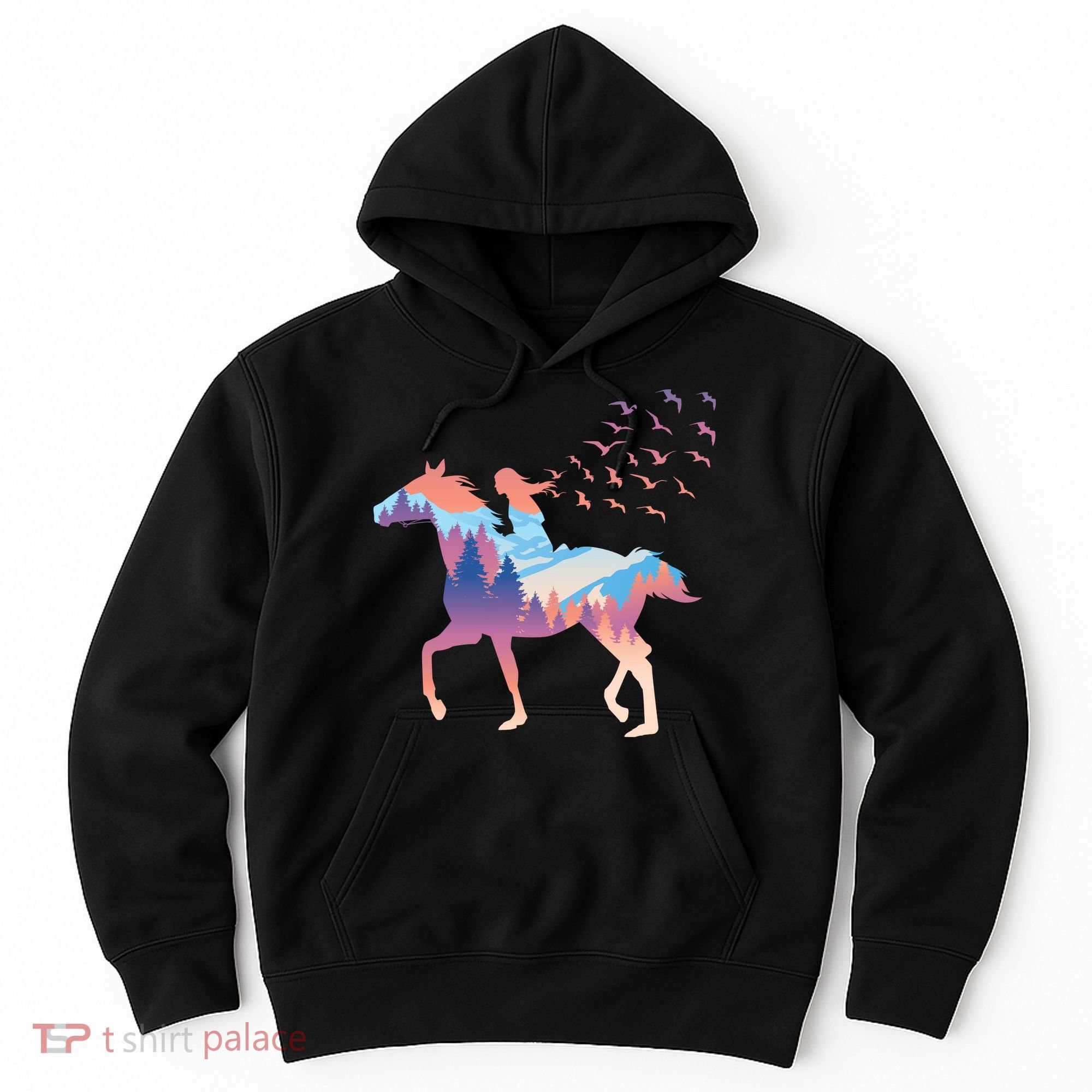 Girl Riding Horse In Forest Hoodie
