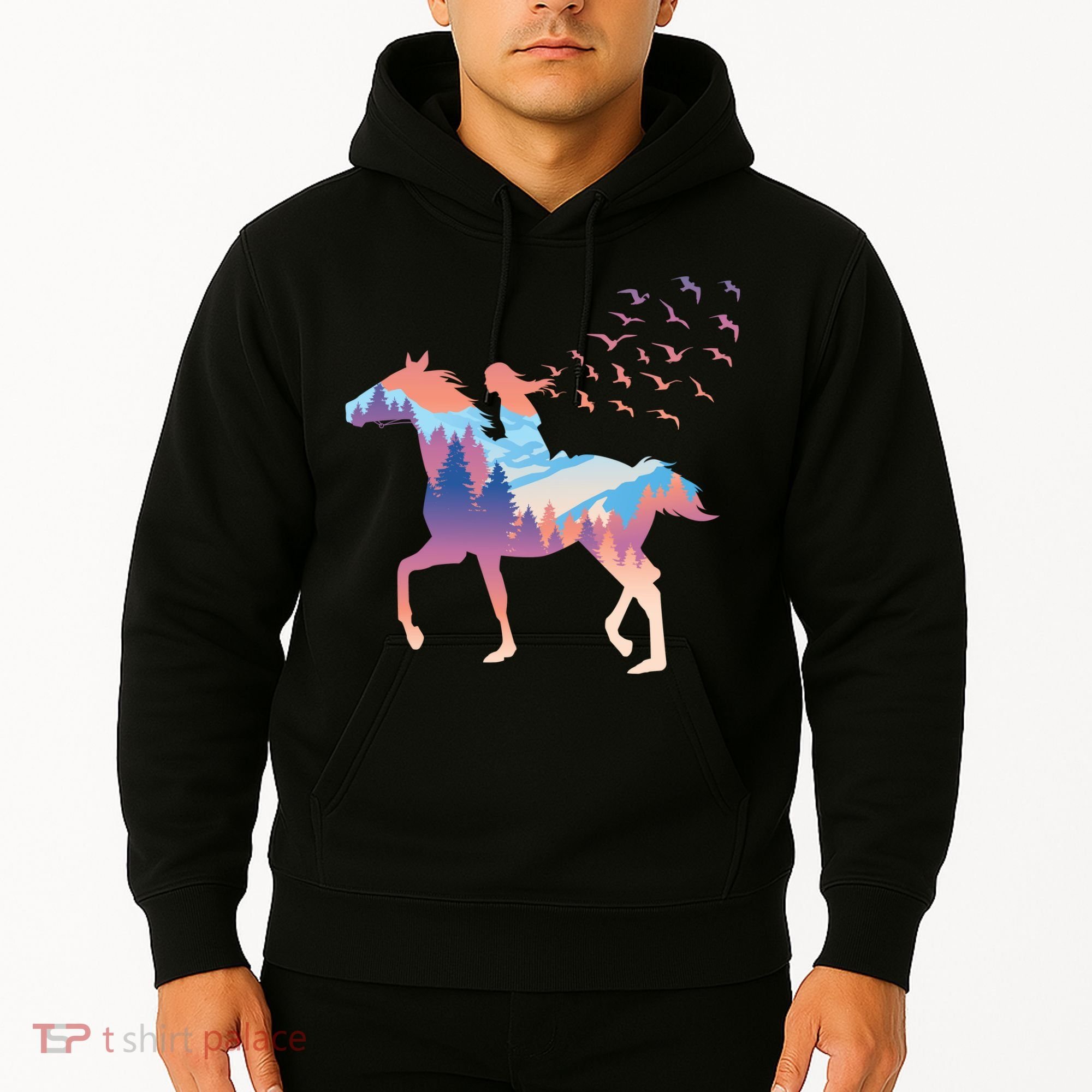 Girl Riding Horse In Forest Hoodie
