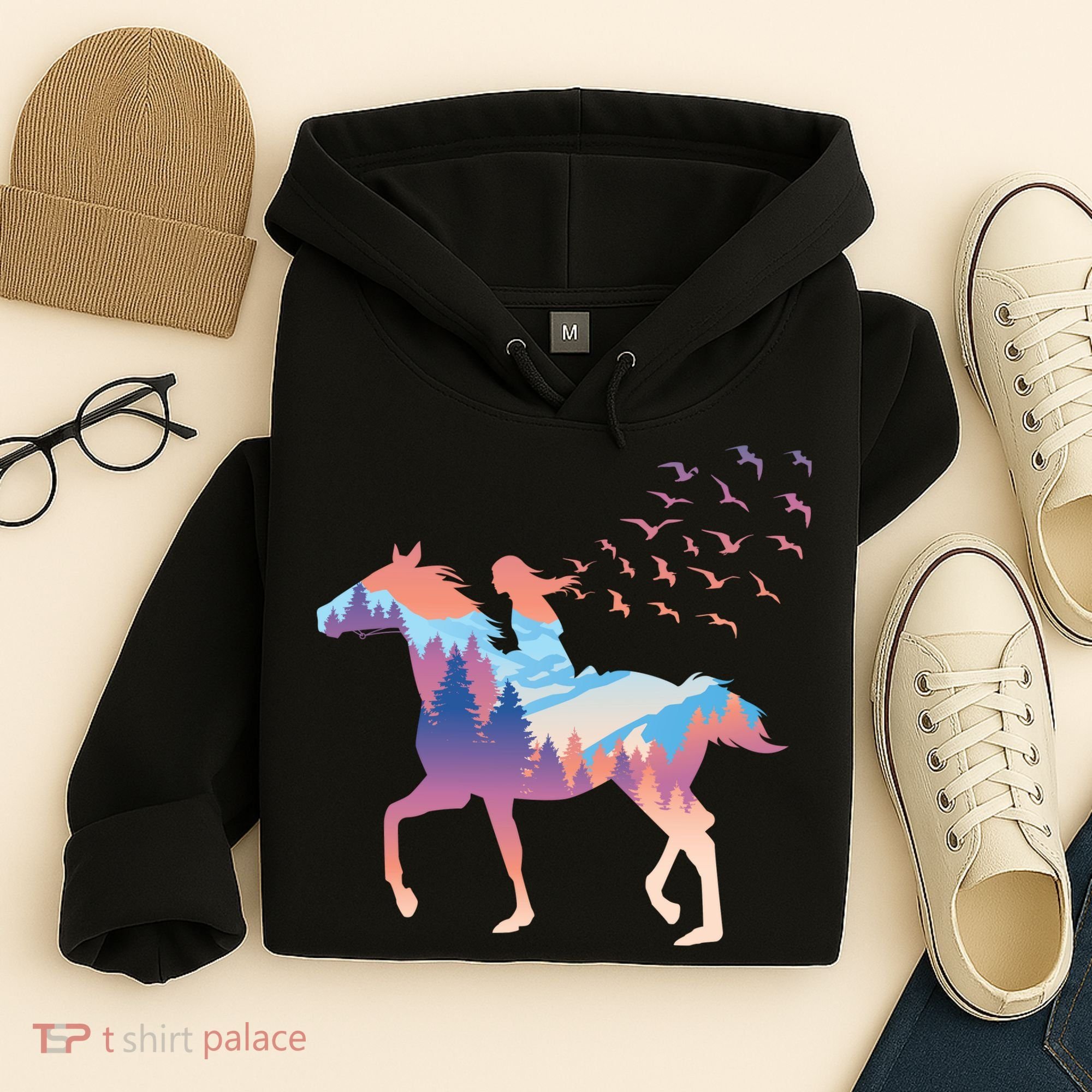 Girl Riding Horse In Forest Hoodie