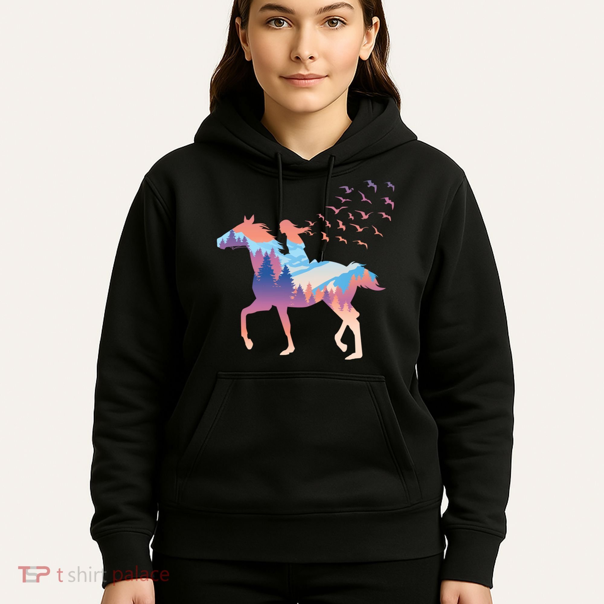 Girl Riding Horse In Forest Hoodie