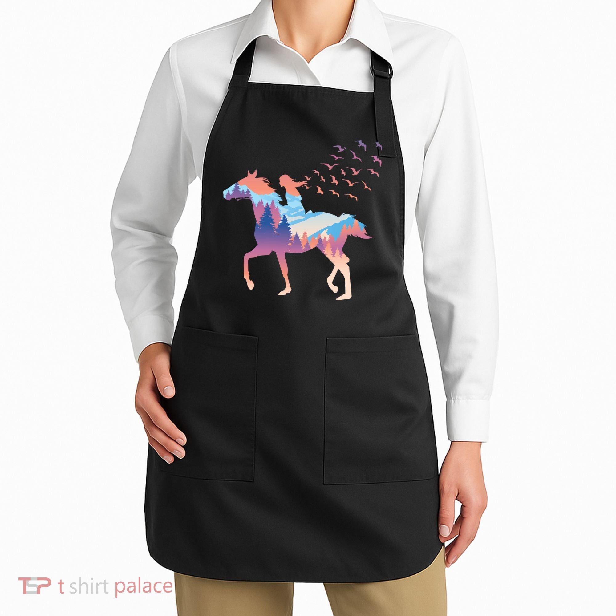 Girl Riding Horse In Forest Apron