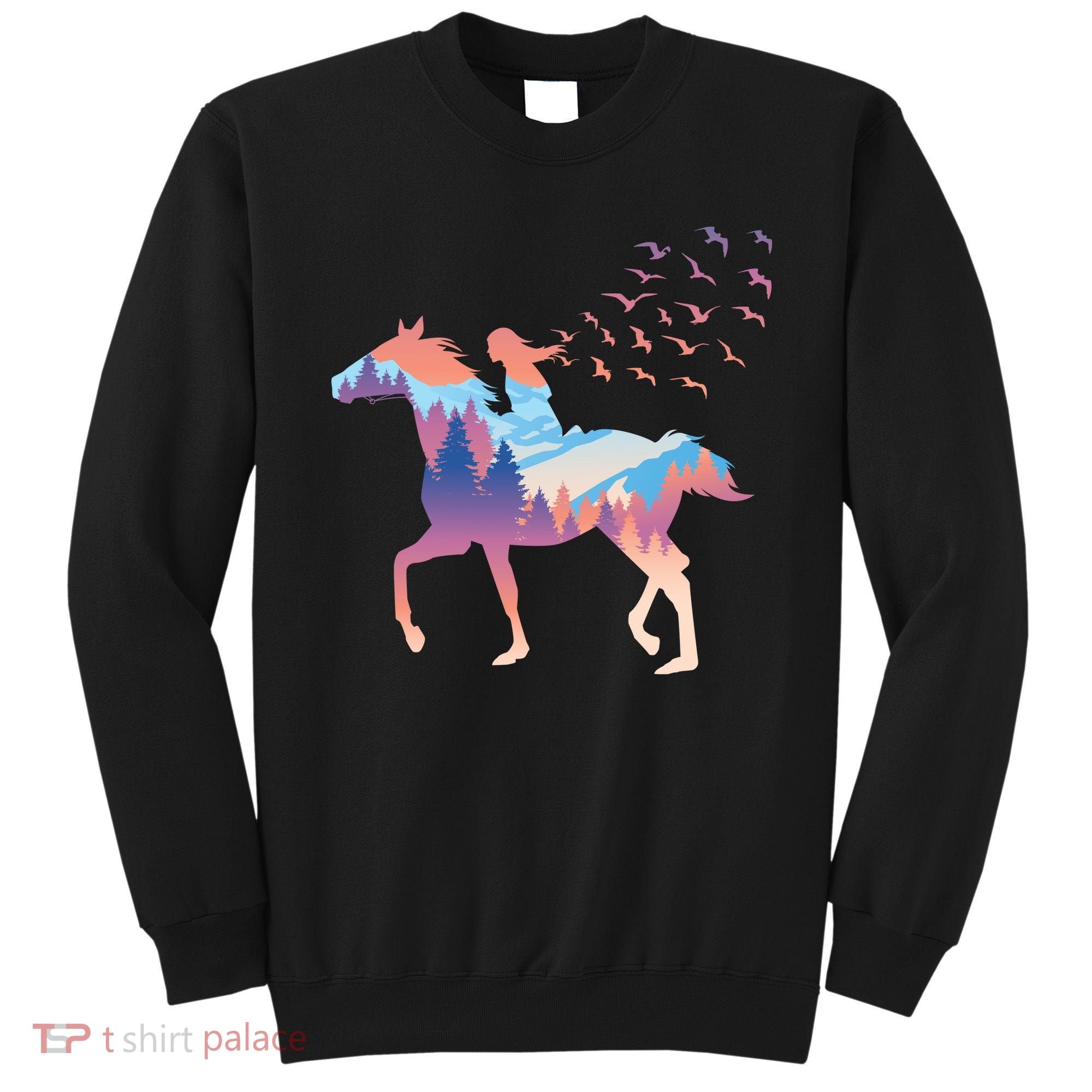 Girl Riding Horse In Forest Sweatshirt