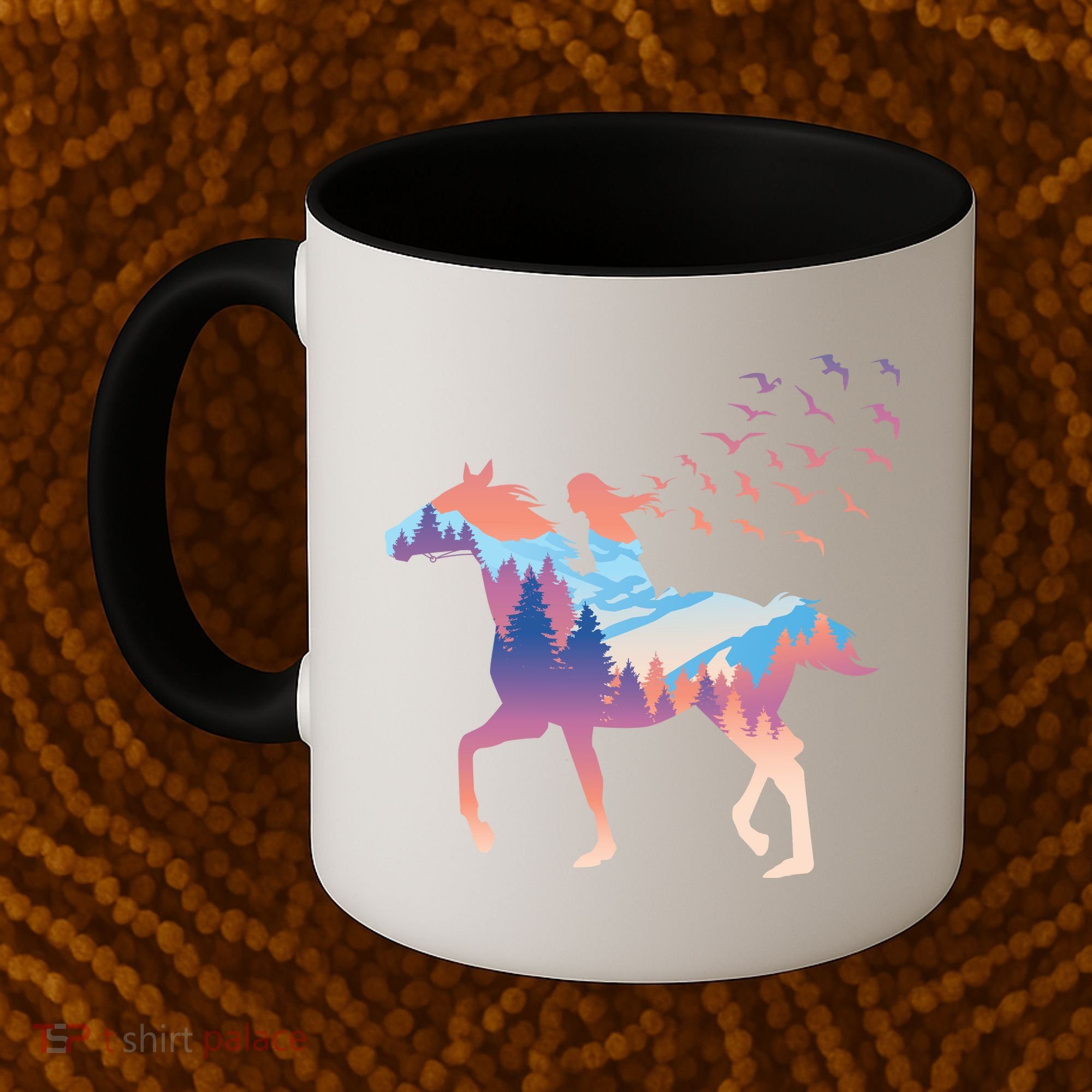 Girl Riding Horse In Forest Coffee Mug